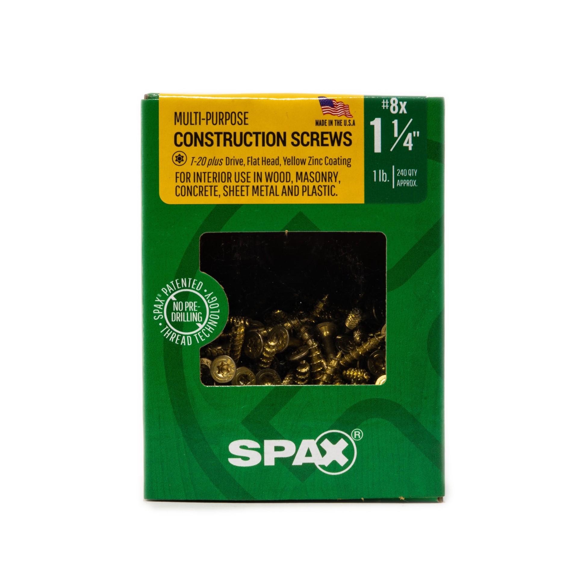 slide 3 of 6, SPAX Construction Framing Countersunk Flush Finish SPAX Multi-Material # #8 x 1-1/4-in Yellow zinc Interior Wood screws ( 240 -Per Box ), 1 ct