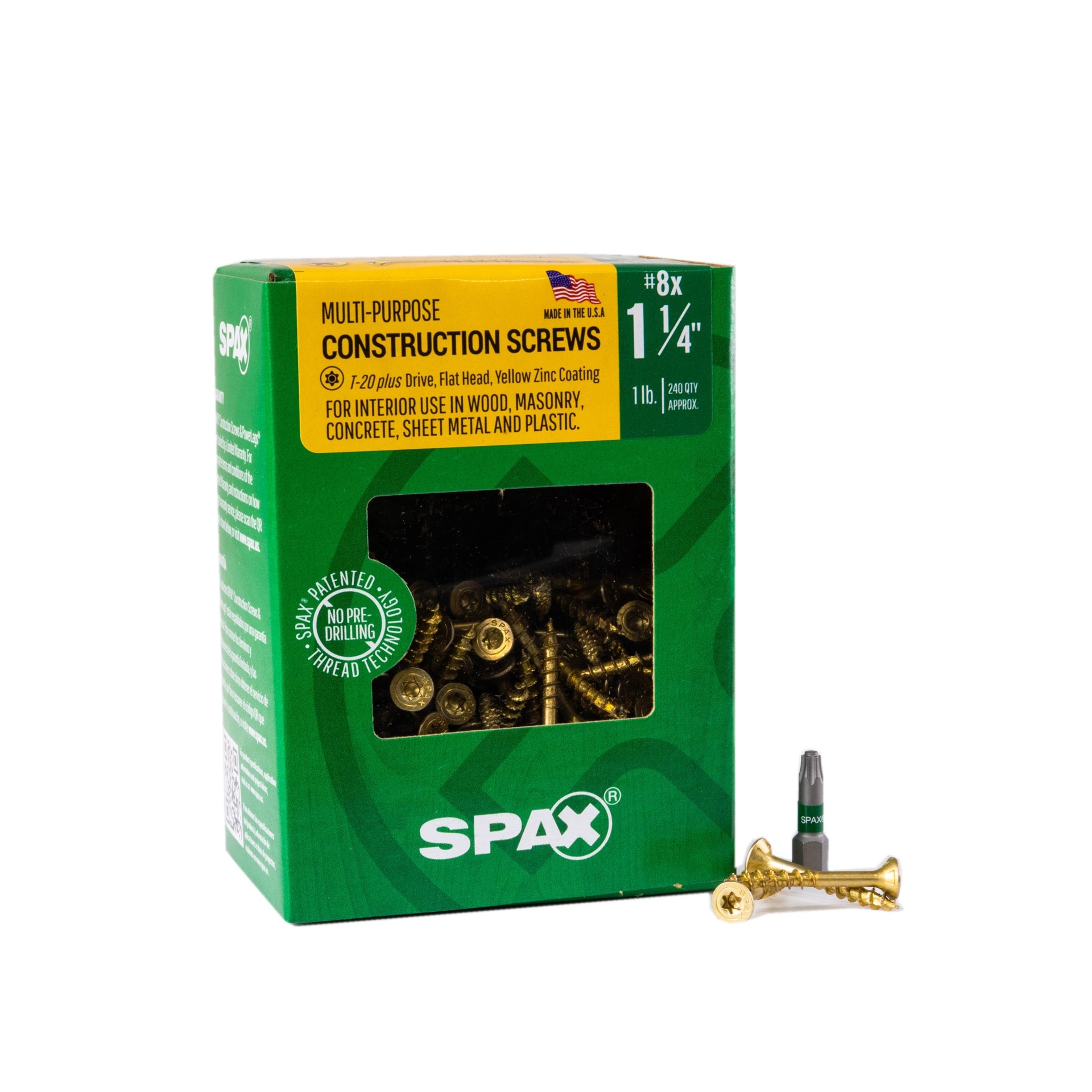 slide 1 of 6, SPAX Construction Framing Countersunk Flush Finish SPAX Multi-Material # #8 x 1-1/4-in Yellow zinc Interior Wood screws ( 240 -Per Box ), 1 ct
