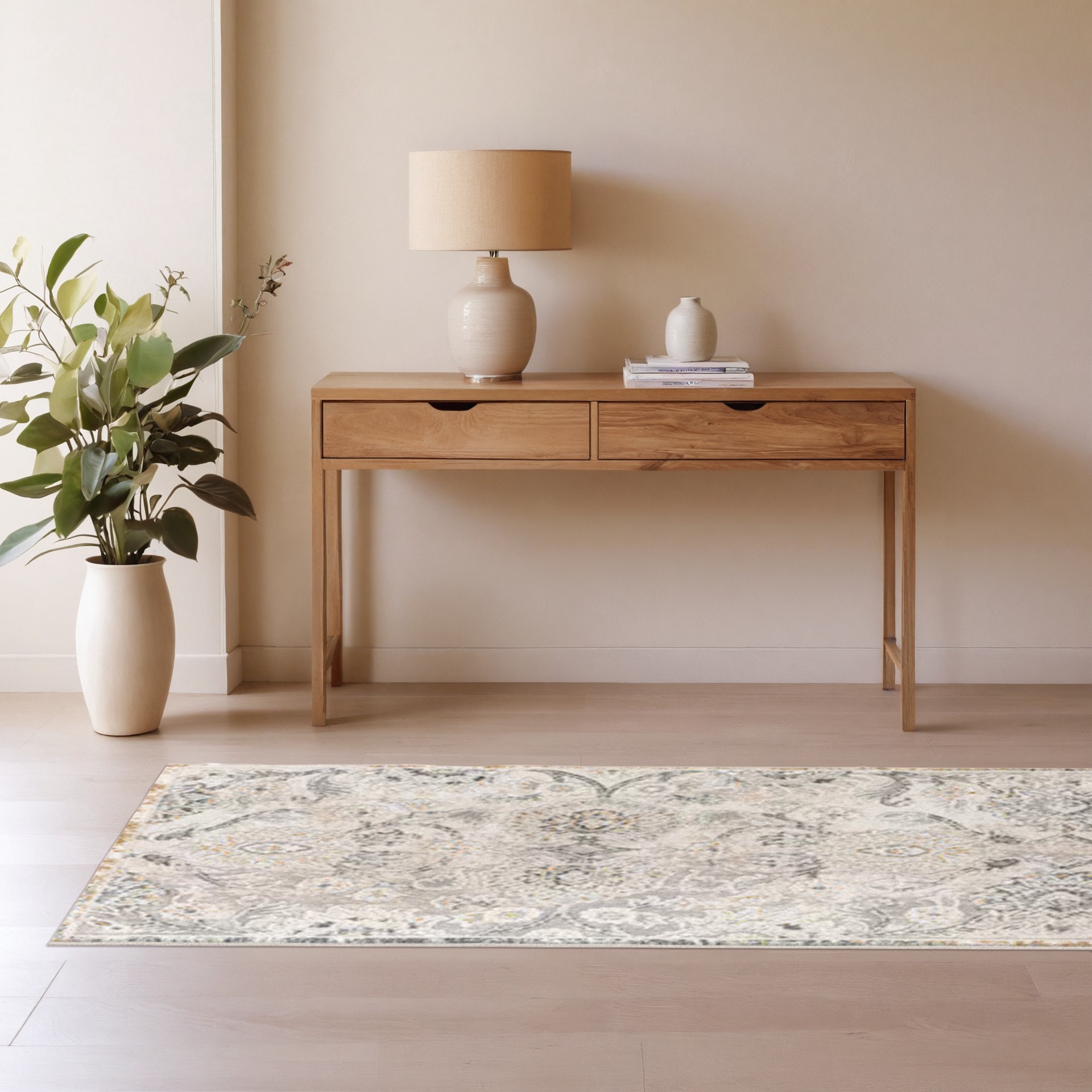 slide 2 of 6, allen + roth Delft 2 x 8 (ft) Loomed Gray Rectangular Indoor Floral/Botanical Persian Pet Friendly Runner rug, 1 ct