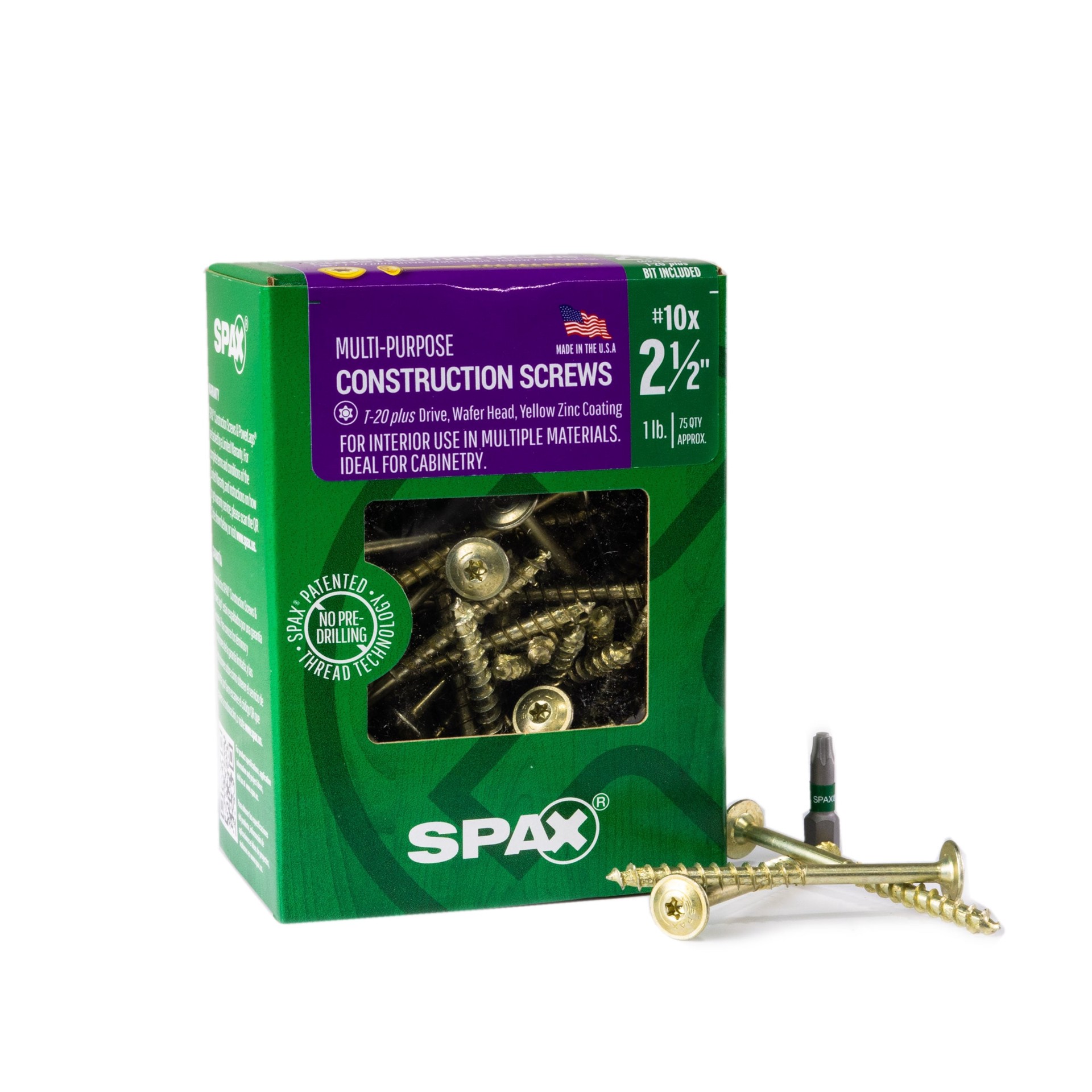 slide 1 of 6, SPAX Multi-Material #10 x 2-1/2-in Yellow zinc Interior Cabinet mounting screws ( 75 -Per Box ), 1 ct