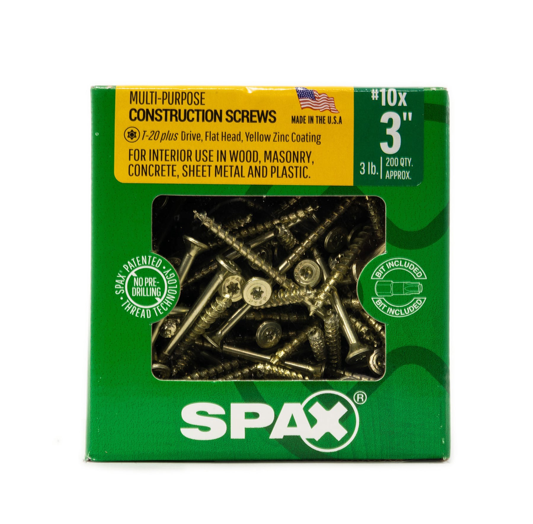 slide 3 of 6, SPAX Construction Framing Countersunk Flush Finish #10 x 3-in Yellow zinc Interior Wood screws ( 200 -Per Box ), 1 ct