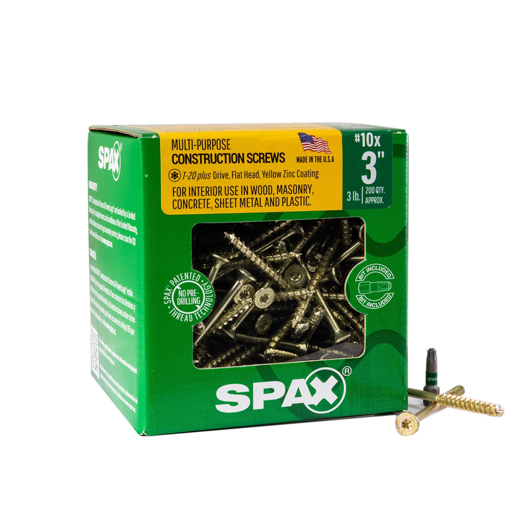 slide 1 of 6, SPAX Construction Framing Countersunk Flush Finish #10 x 3-in Yellow zinc Interior Wood screws ( 200 -Per Box ), 1 ct