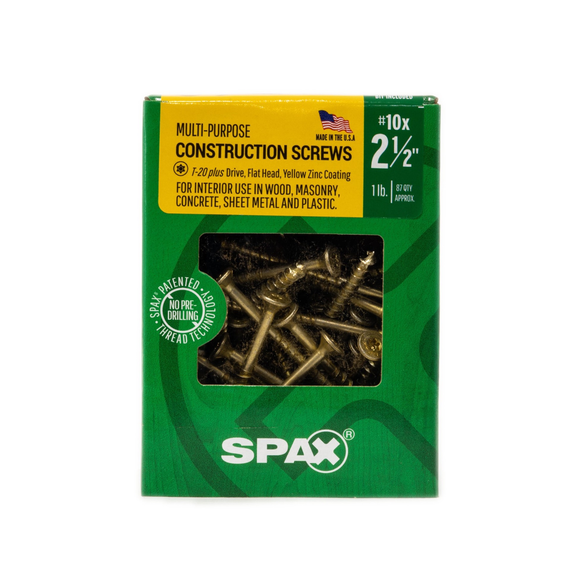 slide 3 of 6, SPAX Construction Framing Countersunk Flush Finish #10 x 2-1/2-in Yellow zinc Interior Wood screws ( 87 -Per Box ), 1 ct