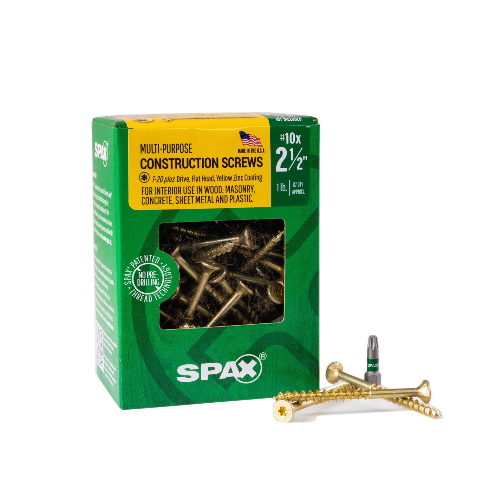 slide 1 of 6, SPAX Construction Framing Countersunk Flush Finish #10 x 2-1/2-in Yellow zinc Interior Wood screws ( 87 -Per Box ), 1 ct