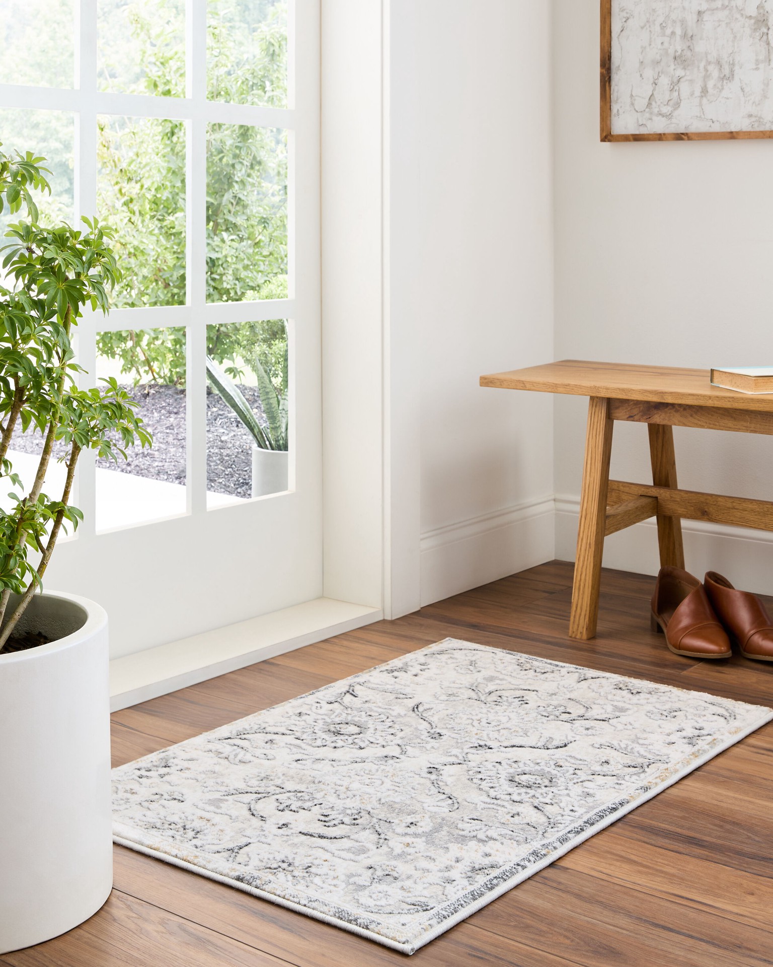 slide 1 of 6, allen + roth Delft 2 x 3 (ft) Loomed Gray Rectangular Indoor Floral/Botanical Persian Pet Friendly Area rug, 1 ct