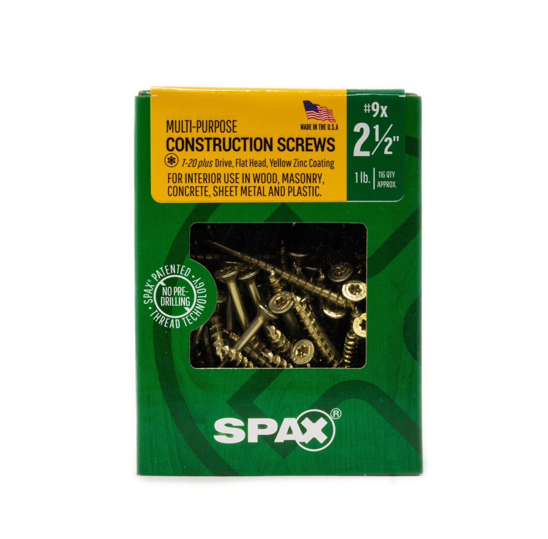 slide 3 of 6, SPAX Construction Framing Countersunk Flush Finish #9 x 2-1/2-in Yellow zinc Interior Wood screws ( 116 -Per Box ), 1 ct
