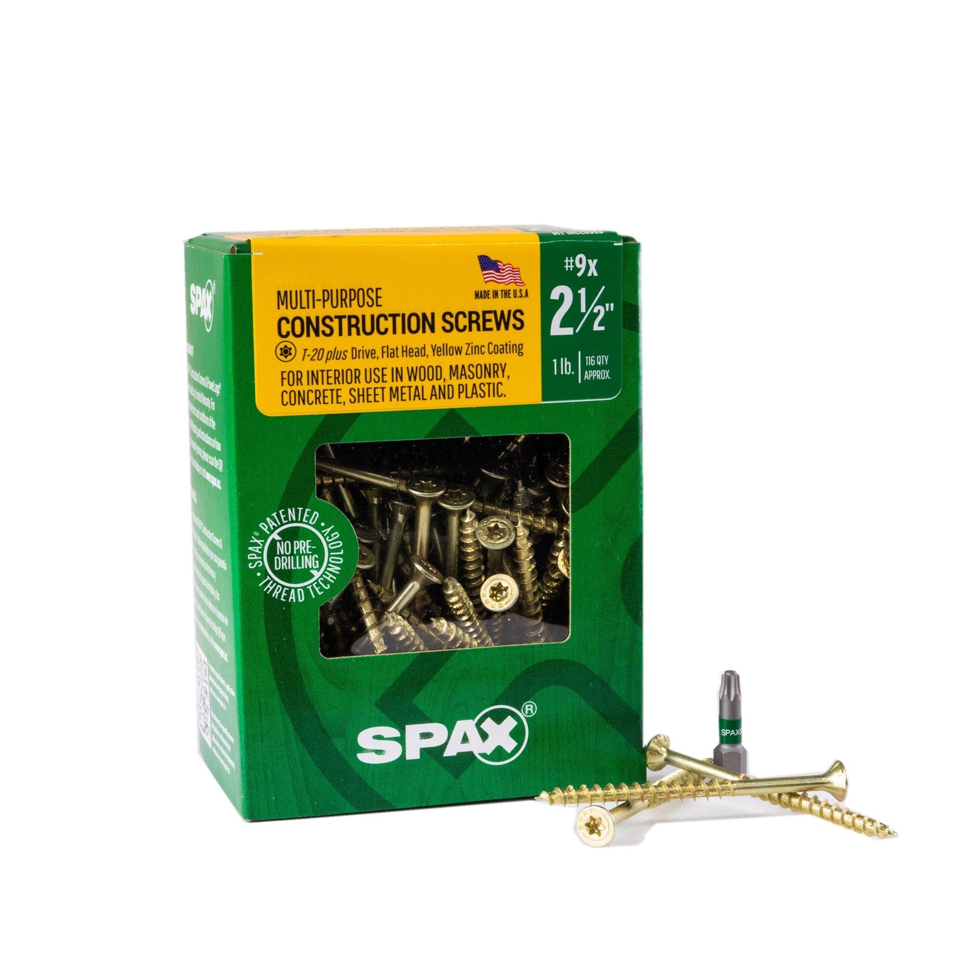 slide 1 of 6, SPAX Construction Framing Countersunk Flush Finish #9 x 2-1/2-in Yellow zinc Interior Wood screws ( 116 -Per Box ), 1 ct