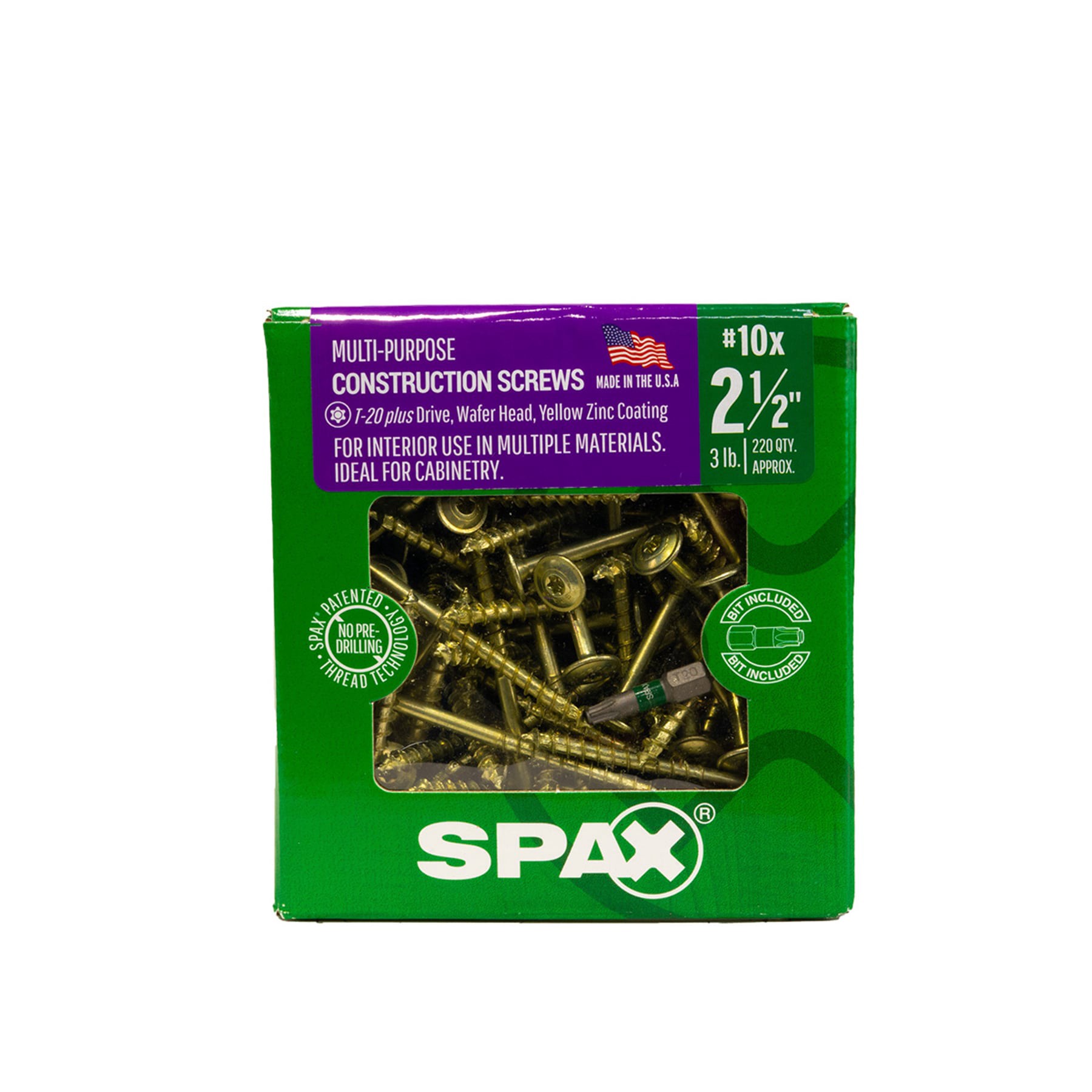 slide 3 of 6, SPAX Multi-Material #10 x 2-1/2-in Yellow zinc Interior Cabinet mounting screws ( 220 -Per Box ), 1 ct