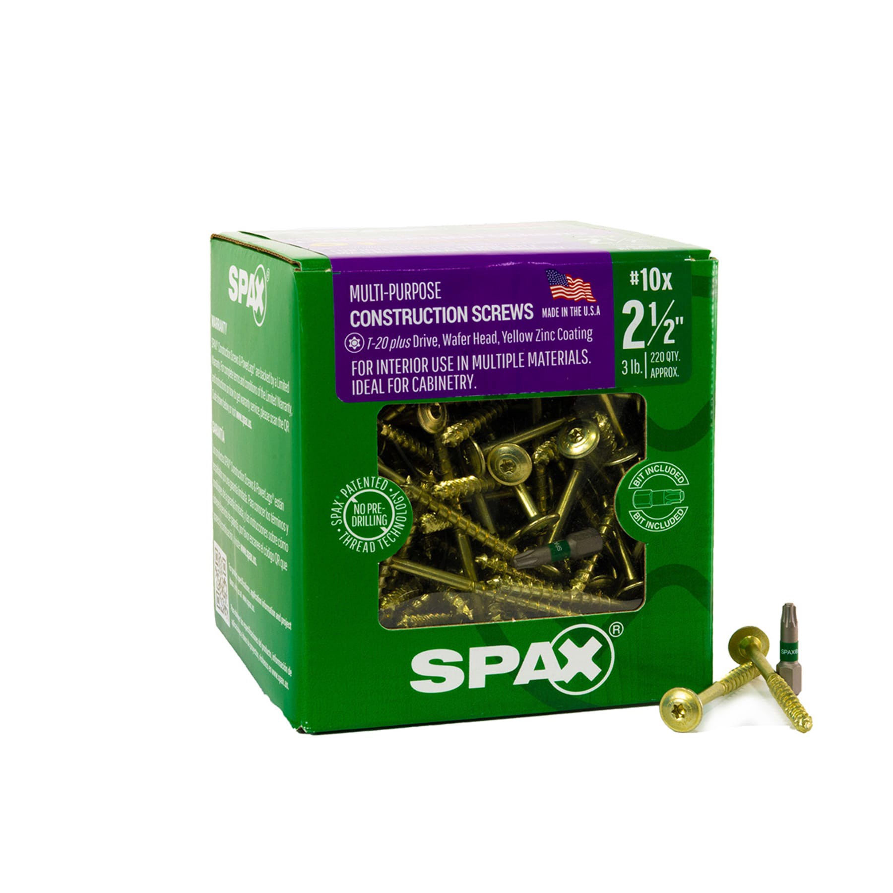 slide 1 of 6, SPAX Multi-Material #10 x 2-1/2-in Yellow zinc Interior Cabinet mounting screws ( 220 -Per Box ), 1 ct