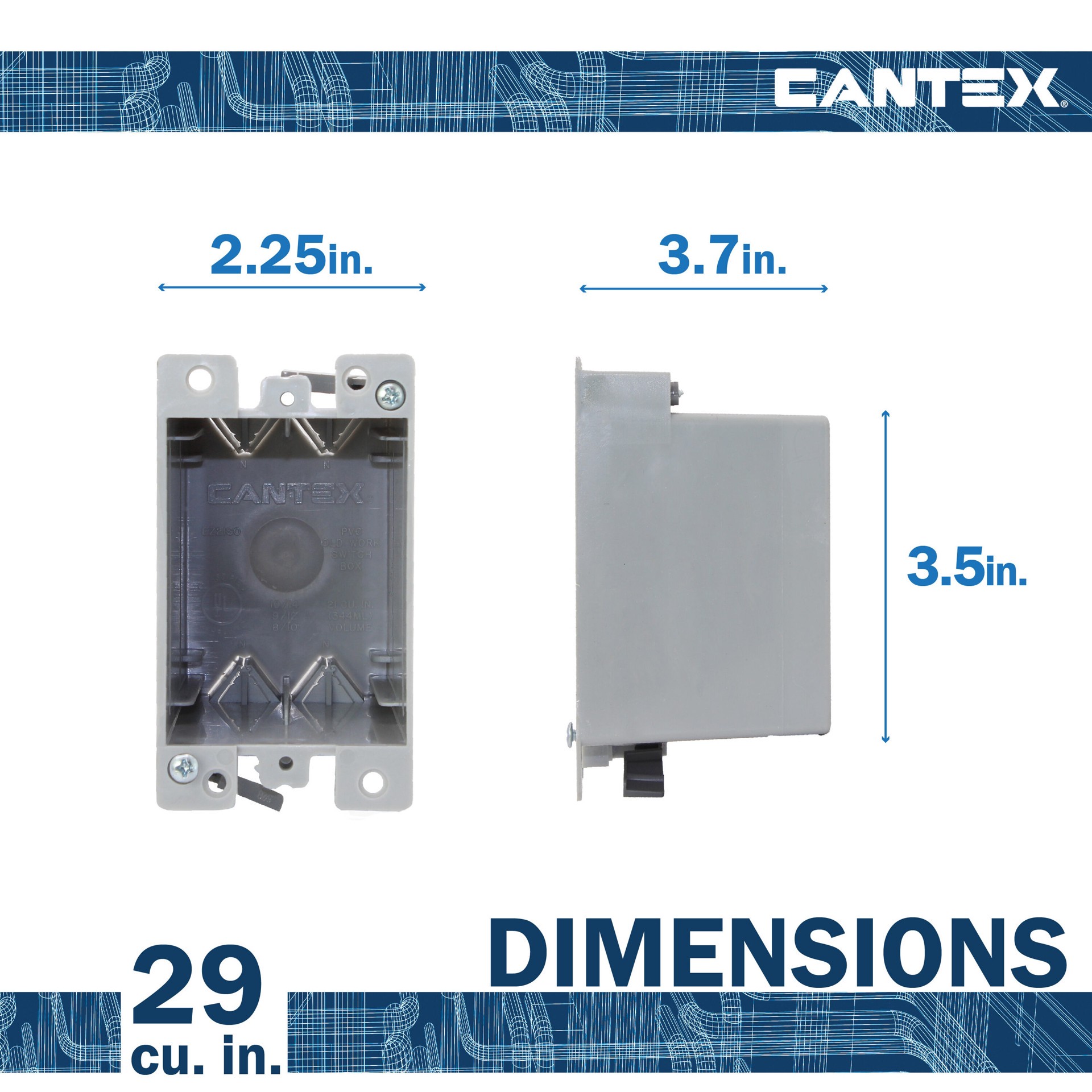 slide 5 of 6, CANTEX 1 -Gang PVC Old work Switch/Outlet Electrical Box, 1 ct
