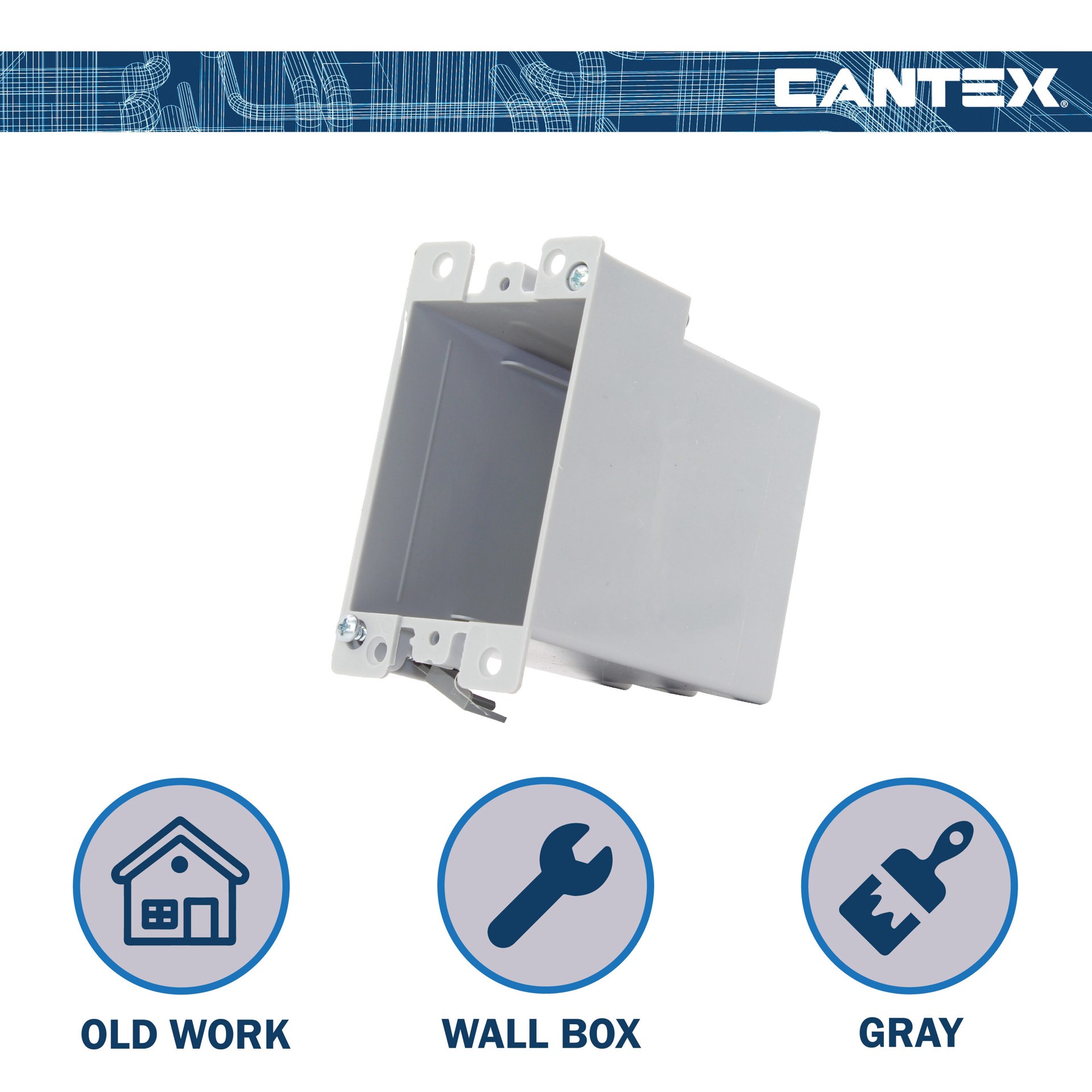 slide 6 of 6, CANTEX 1 -Gang PVC Old work Switch/Outlet Electrical Box, 1 ct