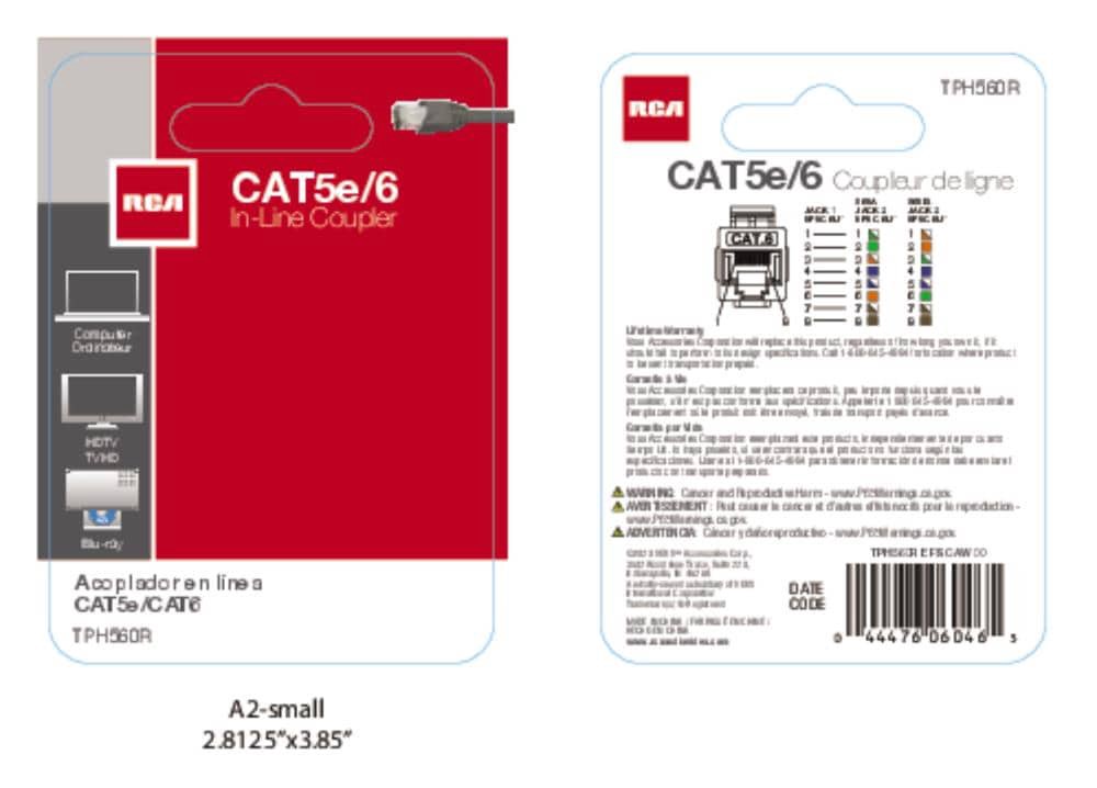 slide 6 of 6, RCA 0.105-ft Cat 5e cat 6 White Ethernet Cable Blister card, 1 ct