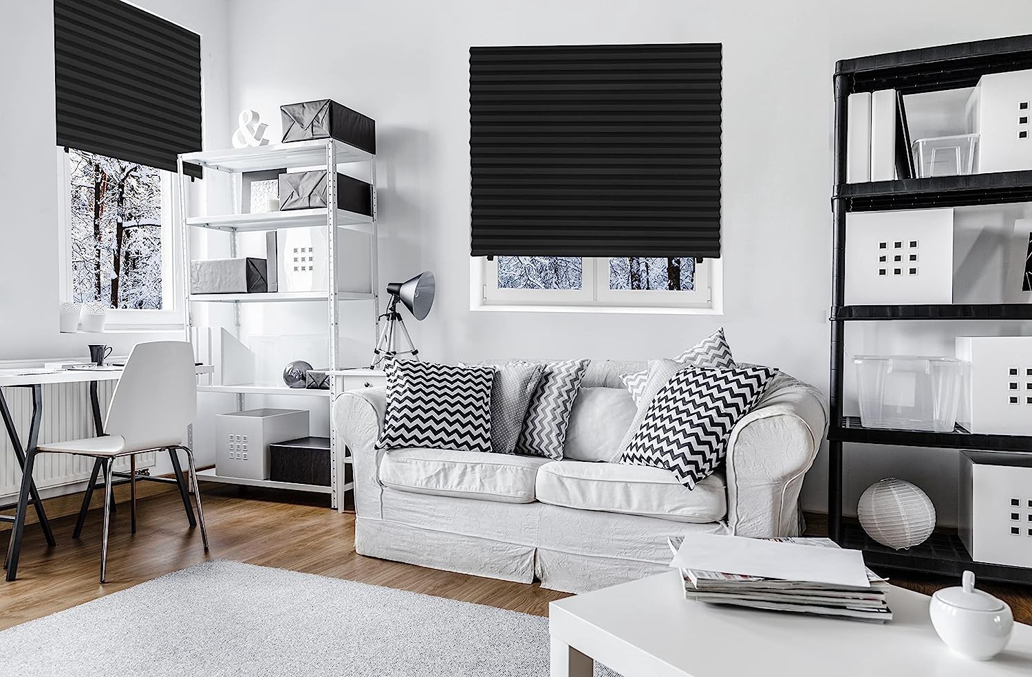 slide 3 of 6, Redi Shade 48-in x 72-in Black Blackout Cordless Pleated Shade, 1 ct