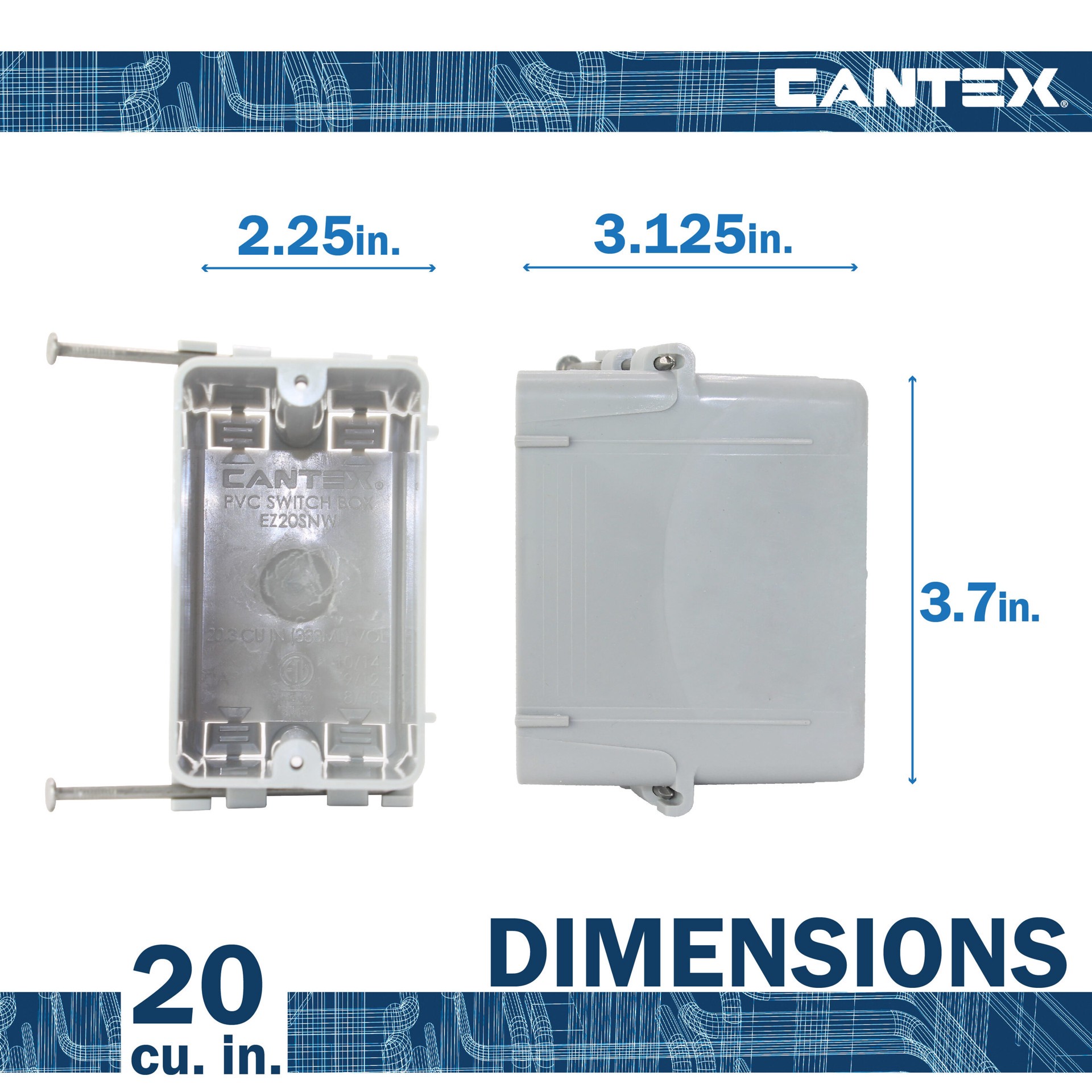 slide 4 of 6, CANTEX 1 -Gang PVC New work Switch/Outlet Electrical Box, 1 ct