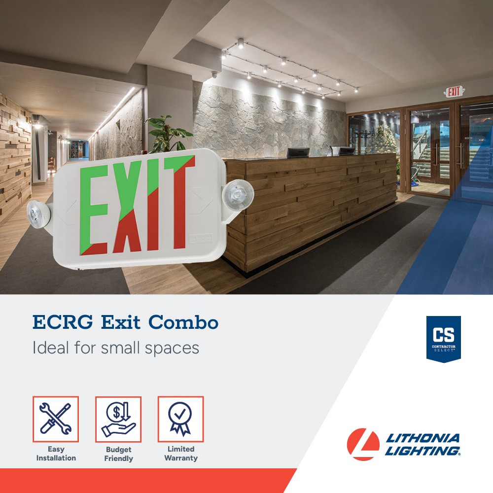 slide 2 of 6, Lithonia Lighting Contractor Select ECRG 2.0 -Watt 120-277 -Volt LED White Hardwired Exit Light with Red/Green Lights, 1 ct