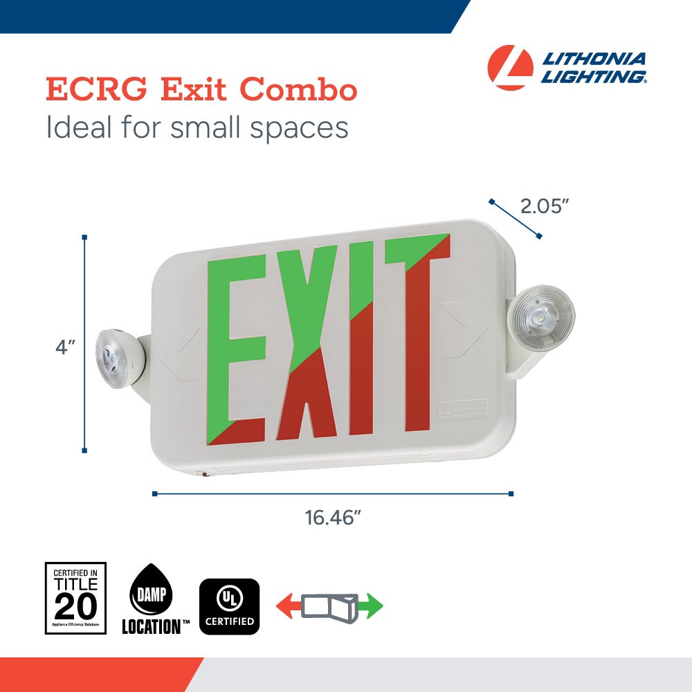slide 4 of 6, Lithonia Lighting Contractor Select ECRG 2.0 -Watt 120-277 -Volt LED White Hardwired Exit Light with Red/Green Lights, 1 ct