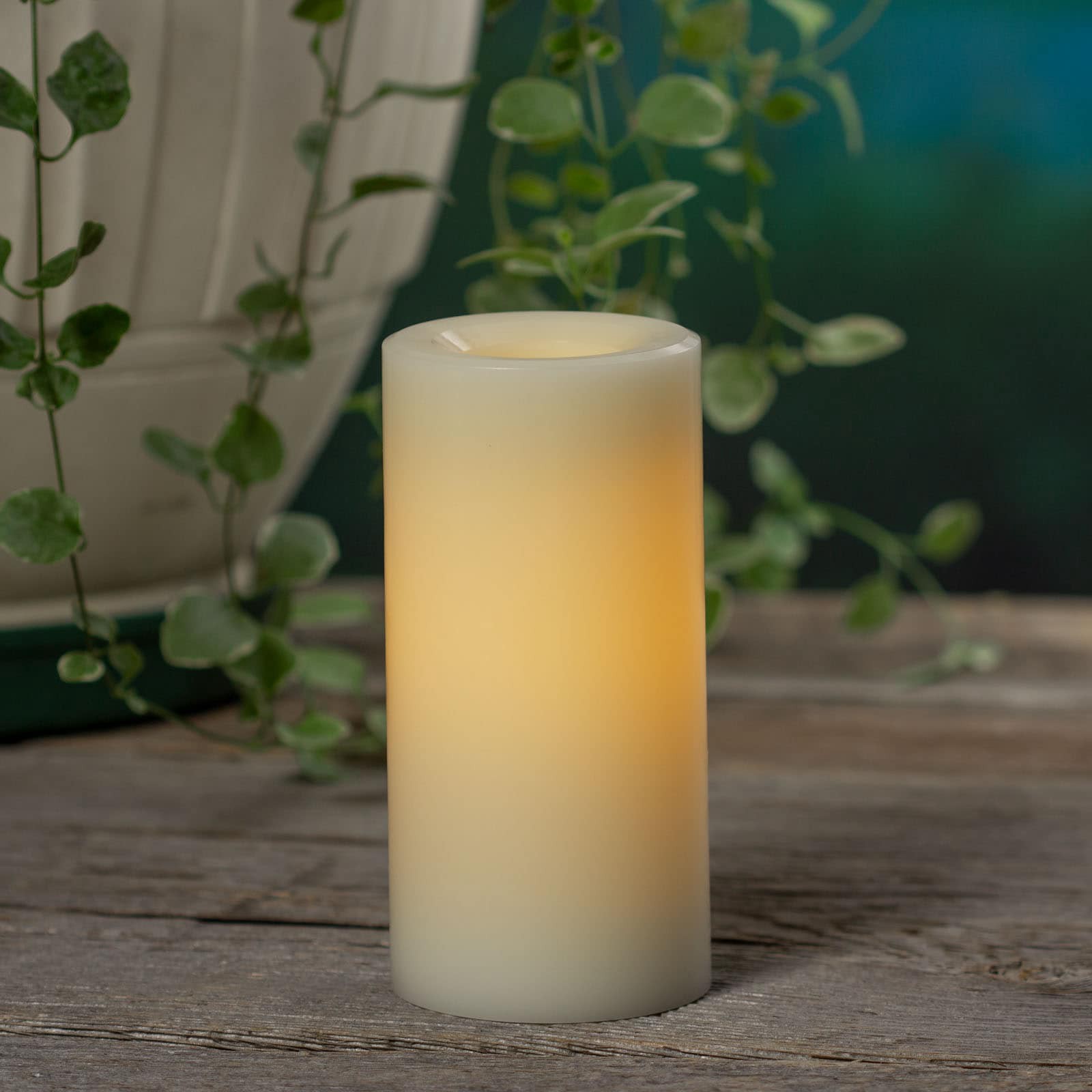 slide 3 of 4, Sterno Home Unscented Off-white Flameless LED Pillar candle All Weather Wax, 1 ct