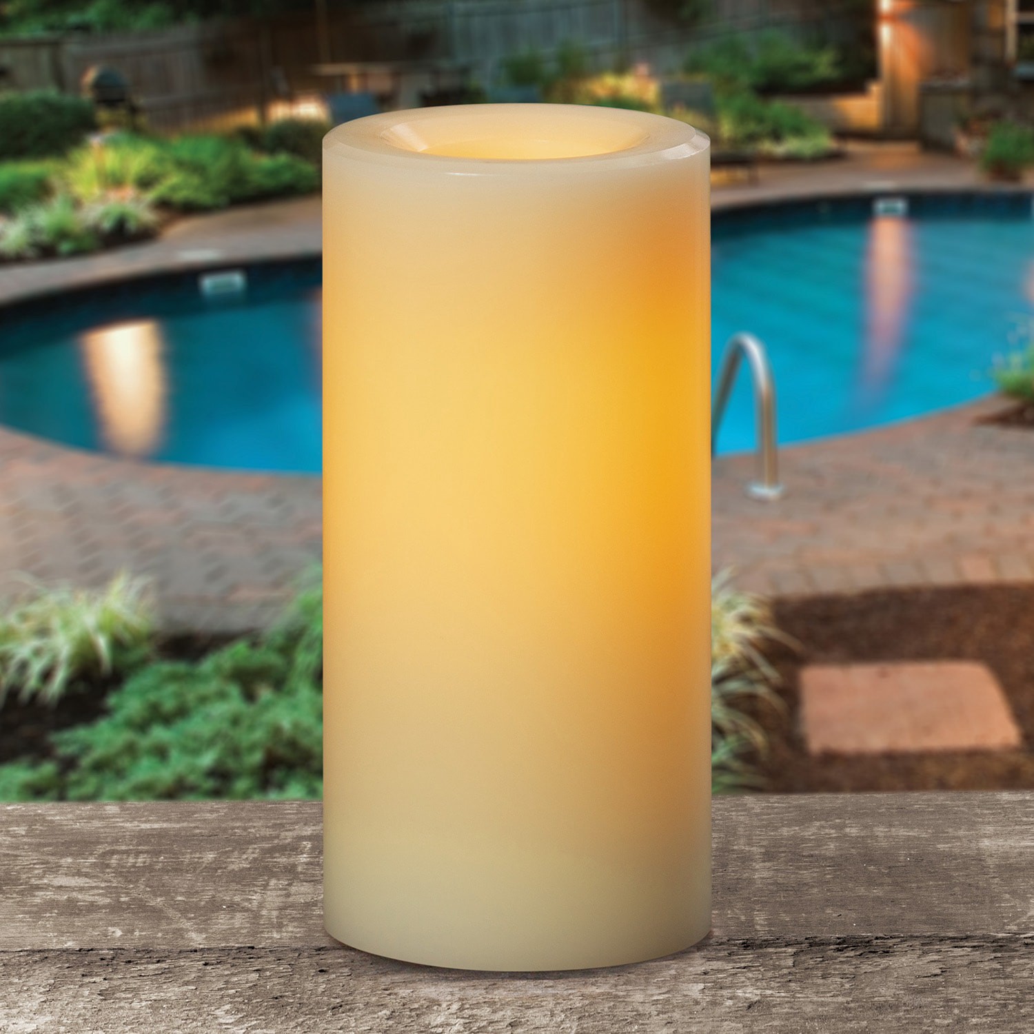 slide 4 of 4, Sterno Home Unscented Off-white Flameless LED Pillar candle All Weather Wax, 1 ct