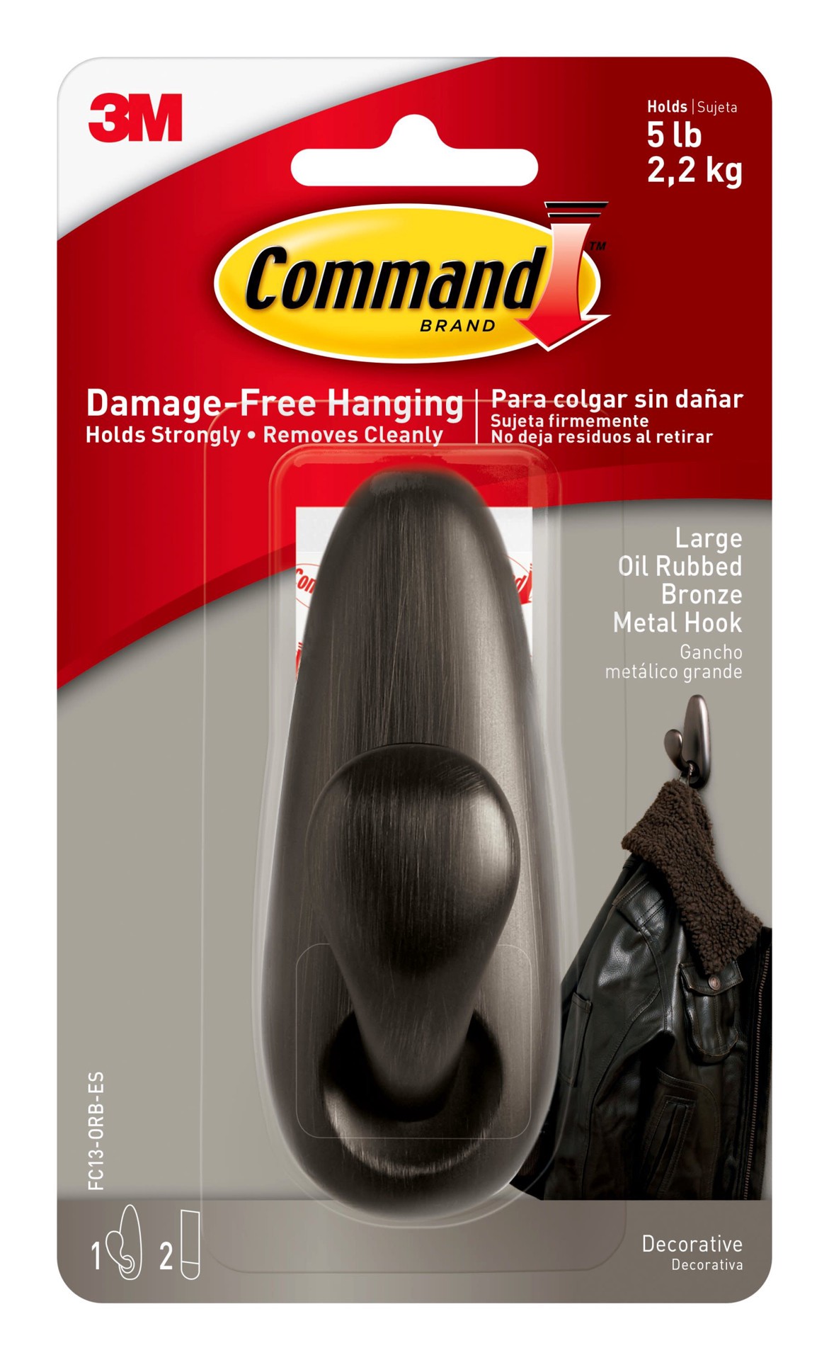 slide 1 of 6, Command Large Decorative Bronze Adhesive Storage/Utility hook 5-lb Capacity, 1 ct
