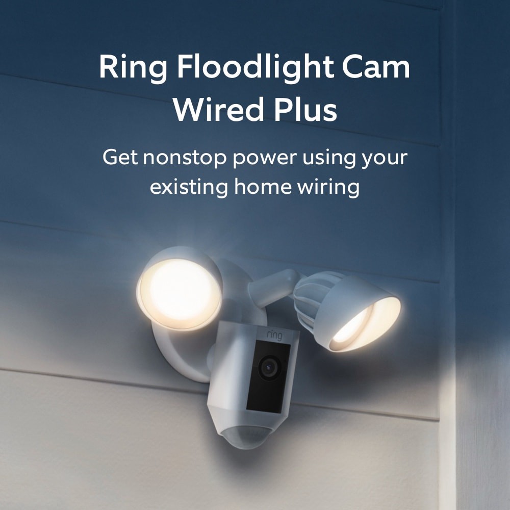 slide 2 of 6, Ring Floodlight Cam Wired Plus - Smart Security Video Camera with 2 Motion-Activated LED Floodlights, 2-Way Talk, Color Night Vision, White, 1 ct