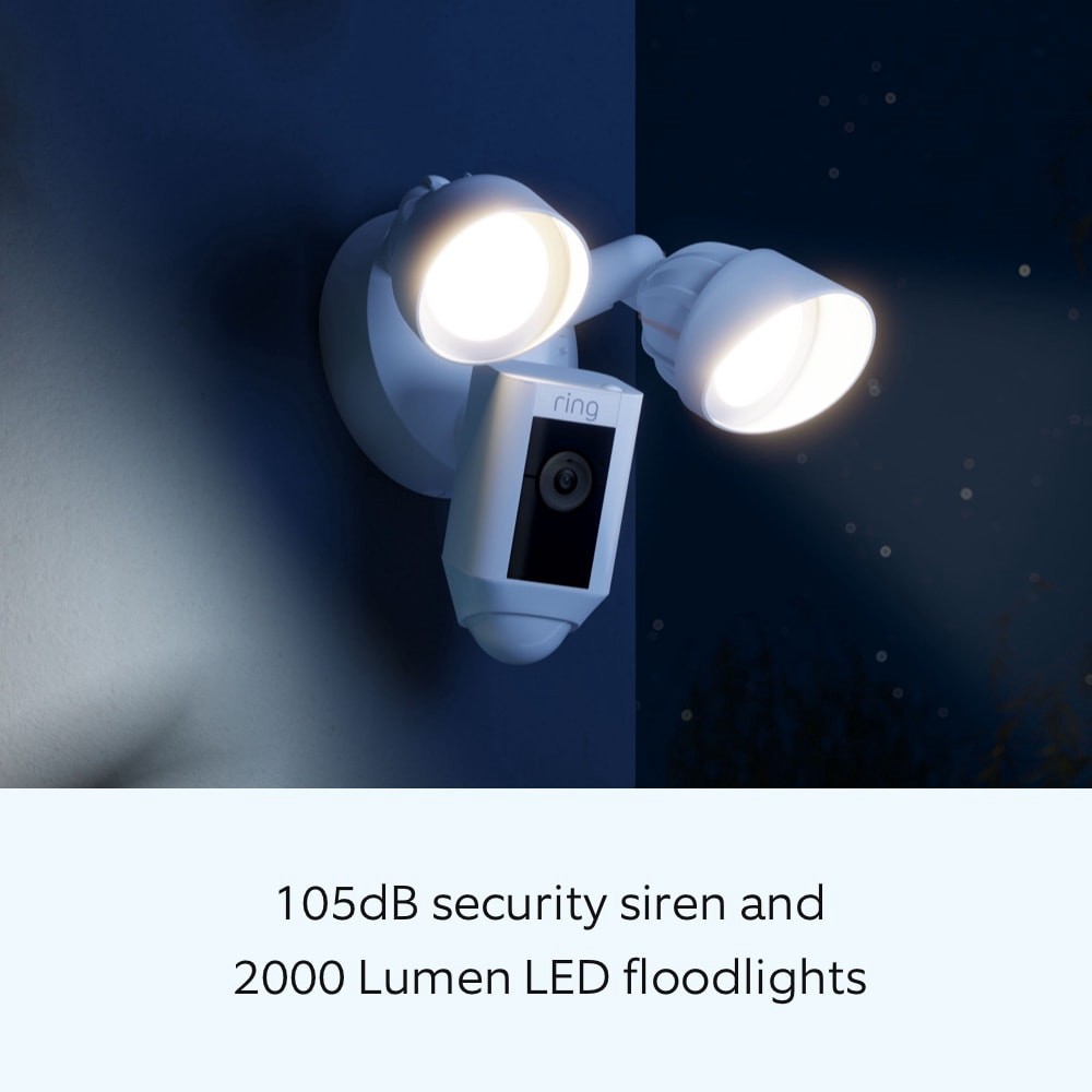 slide 4 of 6, Ring Floodlight Cam Wired Plus - Smart Security Video Camera with 2 Motion-Activated LED Floodlights, 2-Way Talk, Color Night Vision, White, 1 ct