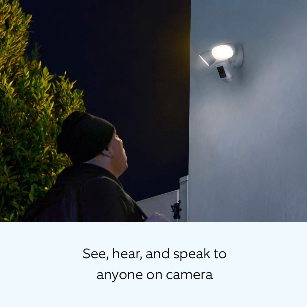 slide 4 of 6, Ring Floodlight Cam Pro with 2K Video and Ring Vision, 2 LED Lights, Dual Band Wi-Fi, and 3D Motion Detection, White, 1 ct