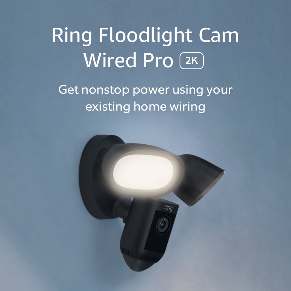 slide 2 of 6, Ring Floodlight Cam Pro with 2K Video and Ring Vision, 2 LED Lights, Dual Band Wi-Fi, and 3D Motion Detection, Black, 1 ct