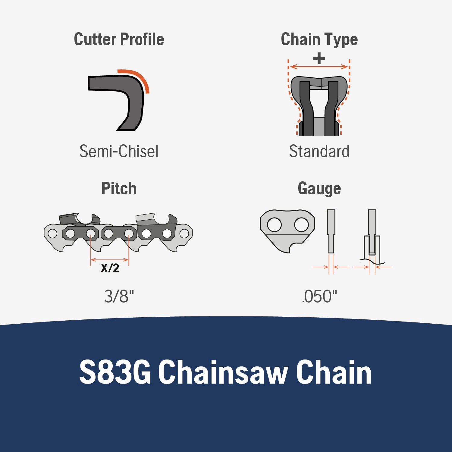 slide 2 of 6, Husqvarna X-Cut S83G 84 Link Replacement Chainsaw Chain For 24-in , 0.05-in Gauge , 3/8-in Pitch, 1 ct