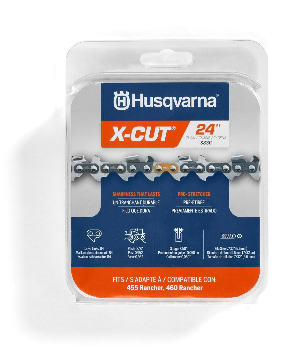 slide 1 of 6, Husqvarna X-Cut S83G 84 Link Replacement Chainsaw Chain For 24-in , 0.05-in Gauge , 3/8-in Pitch, 1 ct