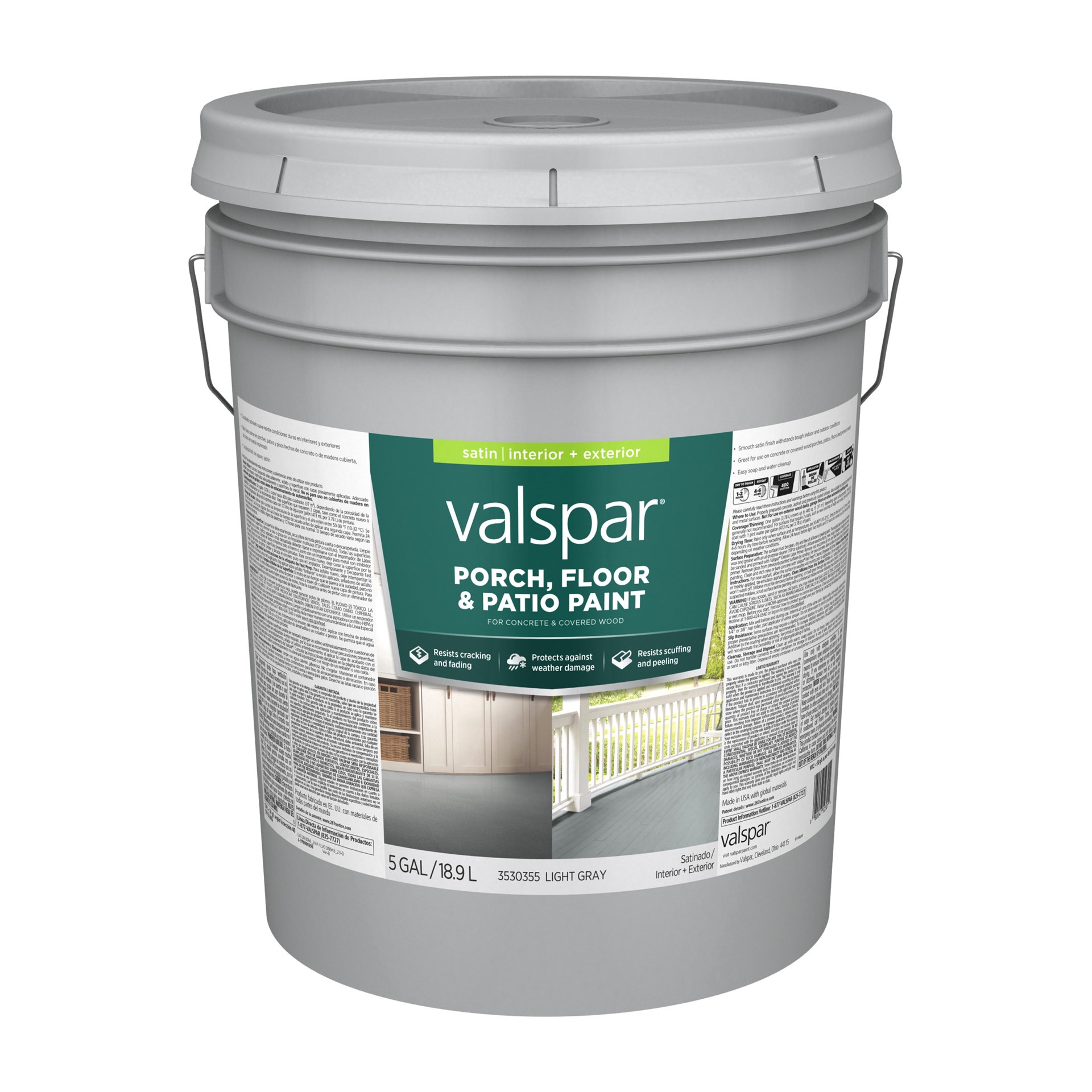slide 2 of 6, Valspar Porch and Floor Light Gray Satin Interior/Exterior Porch and Floor paint ( 5-gallon ), 1 ct