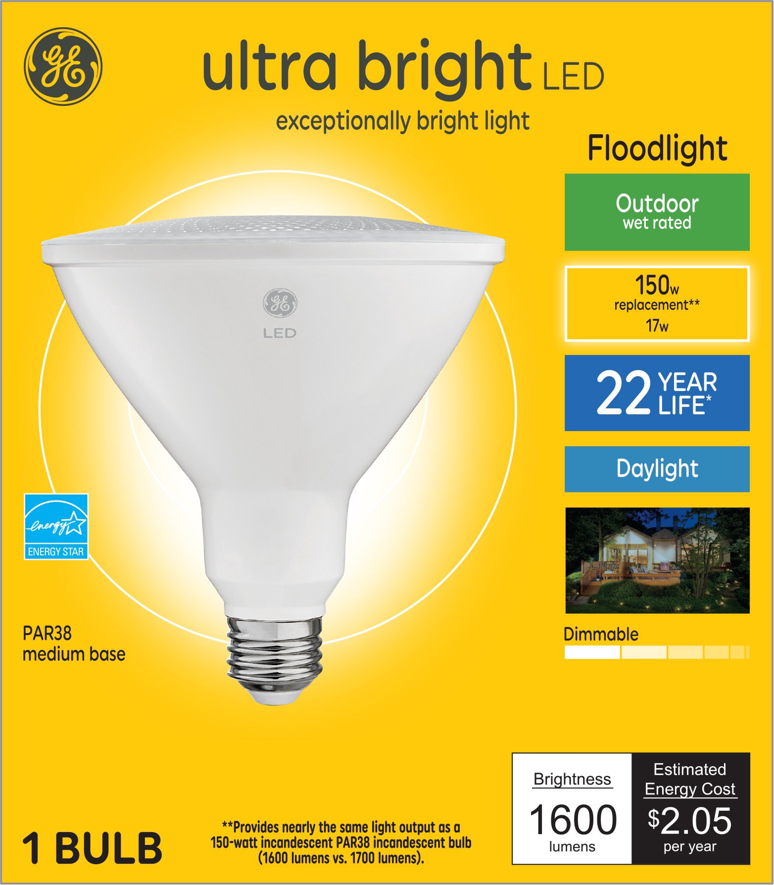 slide 1 of 6, GE 150-Watt EQ PAR38 Daylight Medium Base (e-26) Dimmable LED Light Bulb, 1 ct