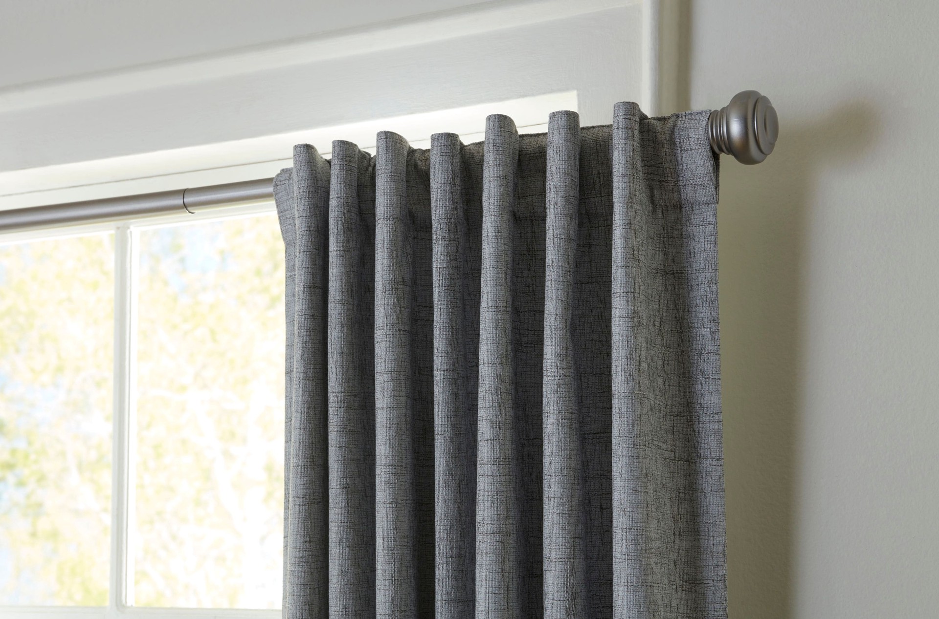 slide 2 of 6, allen + roth 84-in Grey Blackout Thermal lined Back tab Single curtain panel, 1 ct