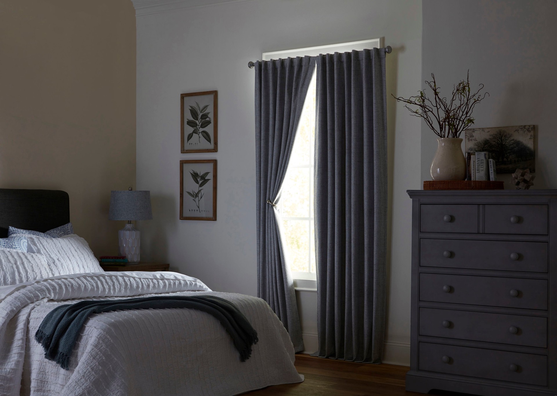 slide 3 of 6, allen + roth 84-in Grey Blackout Thermal lined Back tab Single curtain panel, 1 ct