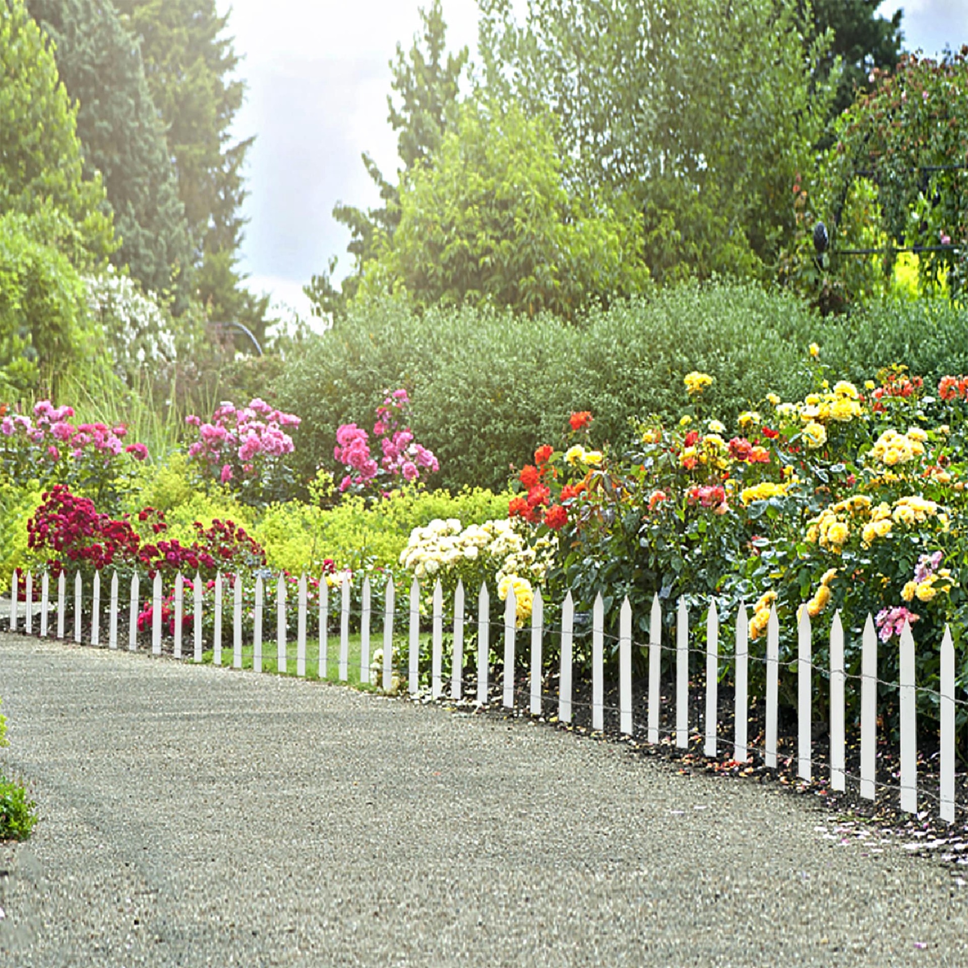 slide 5 of 6, 15-ft x 2-ft White Cedar Picket Woven Wire Rolled Fencing, 1 ct