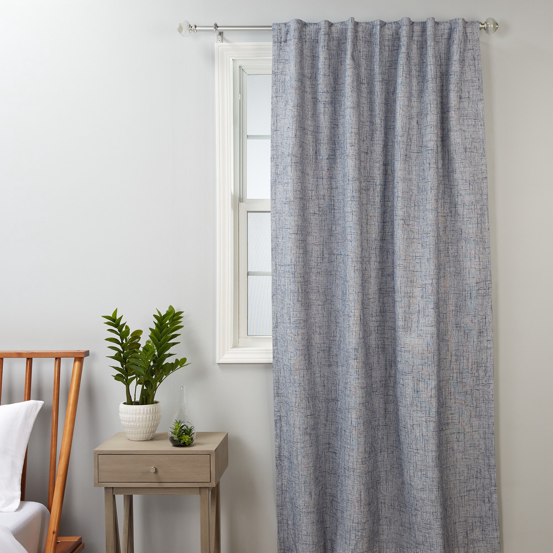 slide 2 of 6, allen + roth 84-in Navy Blackout Thermal lined Back tab Single curtain panel, 1 ct