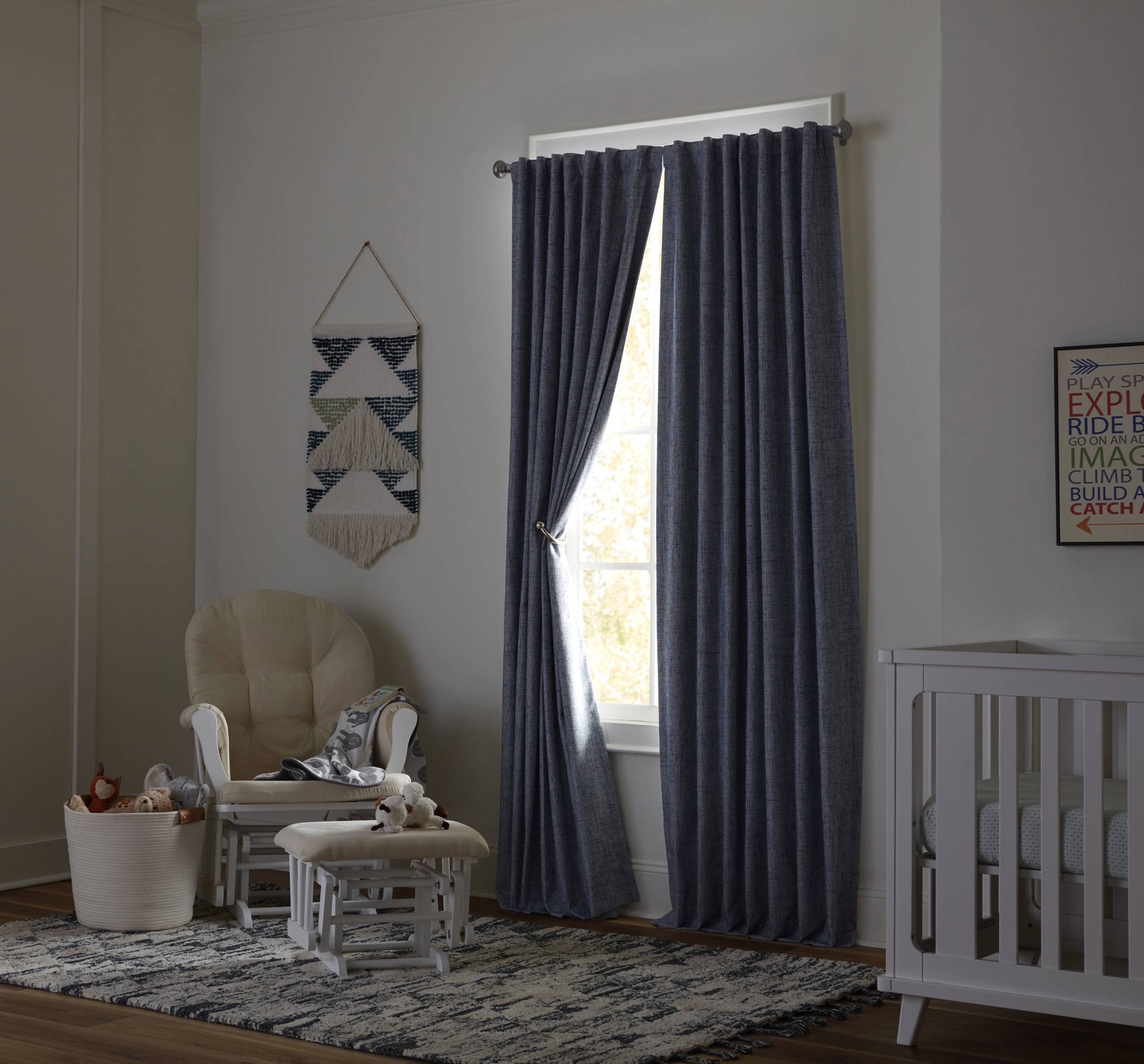 slide 4 of 6, allen + roth 84-in Navy Blackout Thermal lined Back tab Single curtain panel, 1 ct
