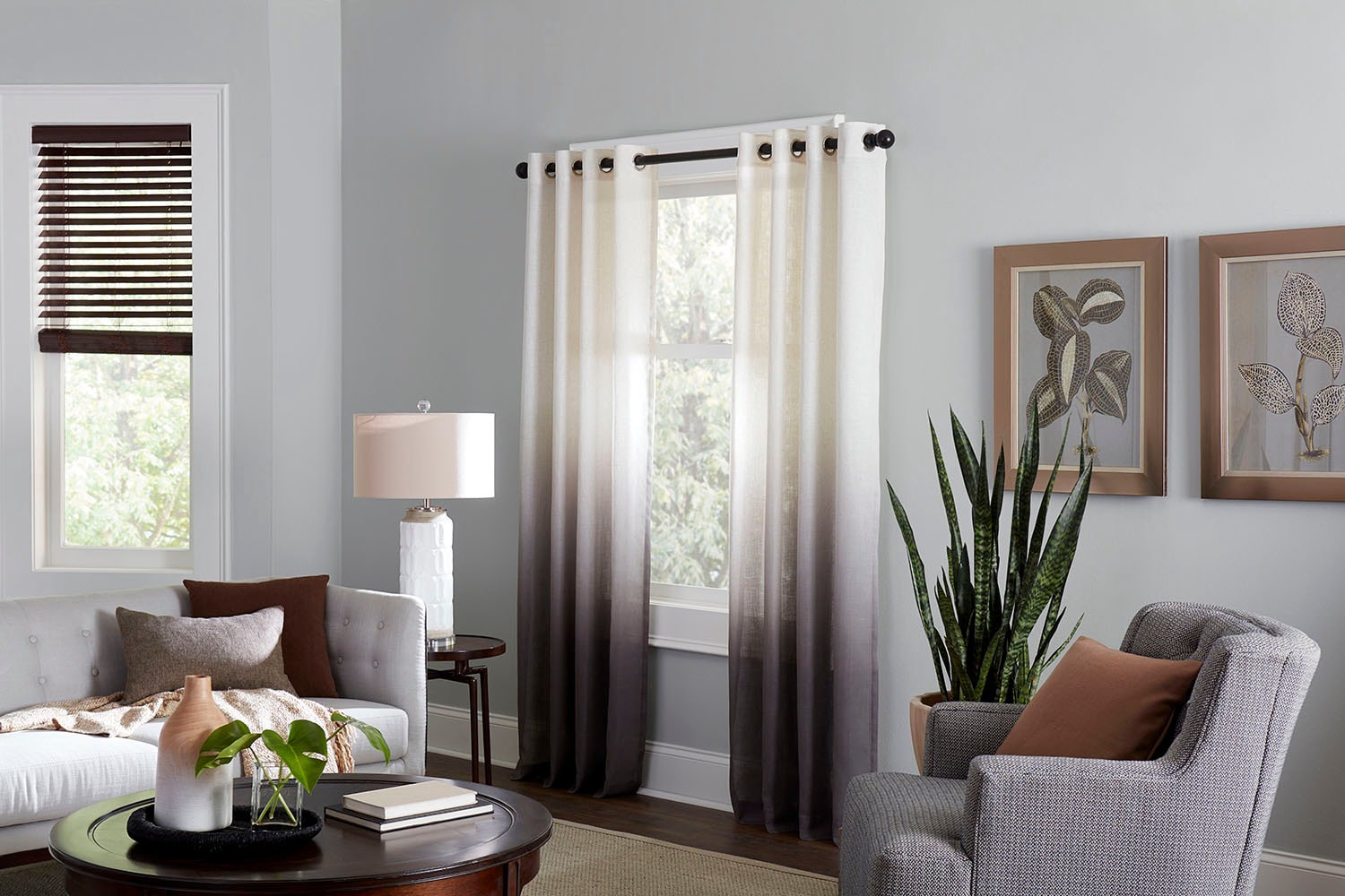slide 4 of 6, allen + roth 84-in Taupe Ombre Light filtering Grommet Single curtain panel, 1 ct