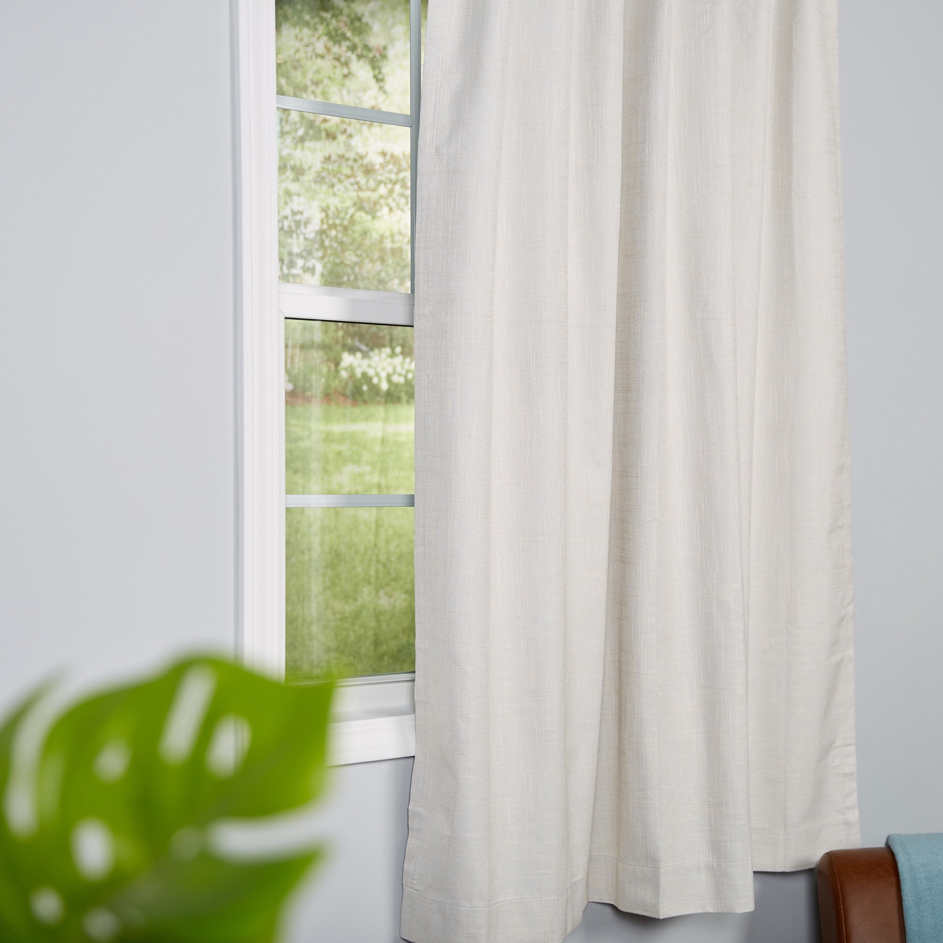 slide 6 of 6, allen + roth 63-in Cream Blackout Thermal lined Back tab Single curtain panel, 1 ct