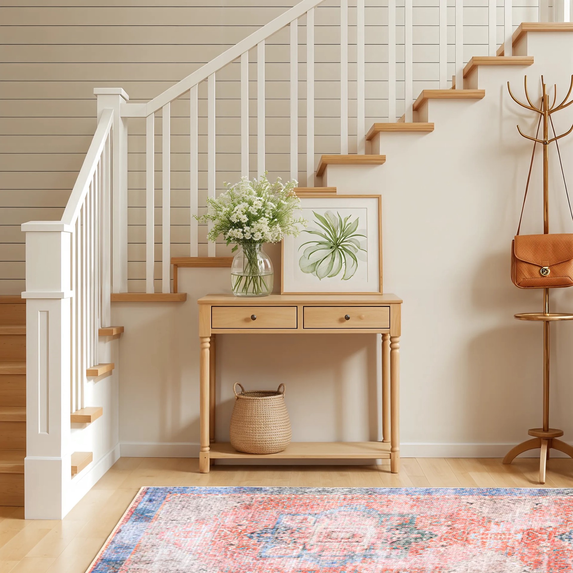 slide 3 of 6, allen + roth with STAINMASTER Amelie 2 x 8 (ft) Loomed Coral Rectangular Indoor Medallion Persian Pet Friendly Runner rug, 1 ct