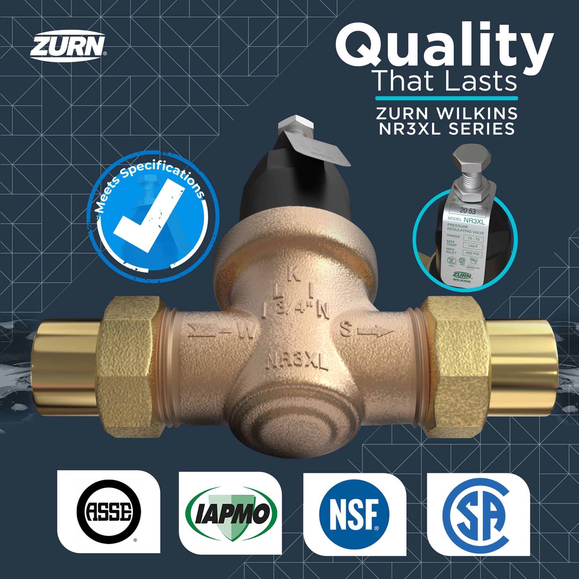 slide 3 of 6, Zurn Wilkins 3/4-in PEX Bronze Pressure regulator valve, 1 ct