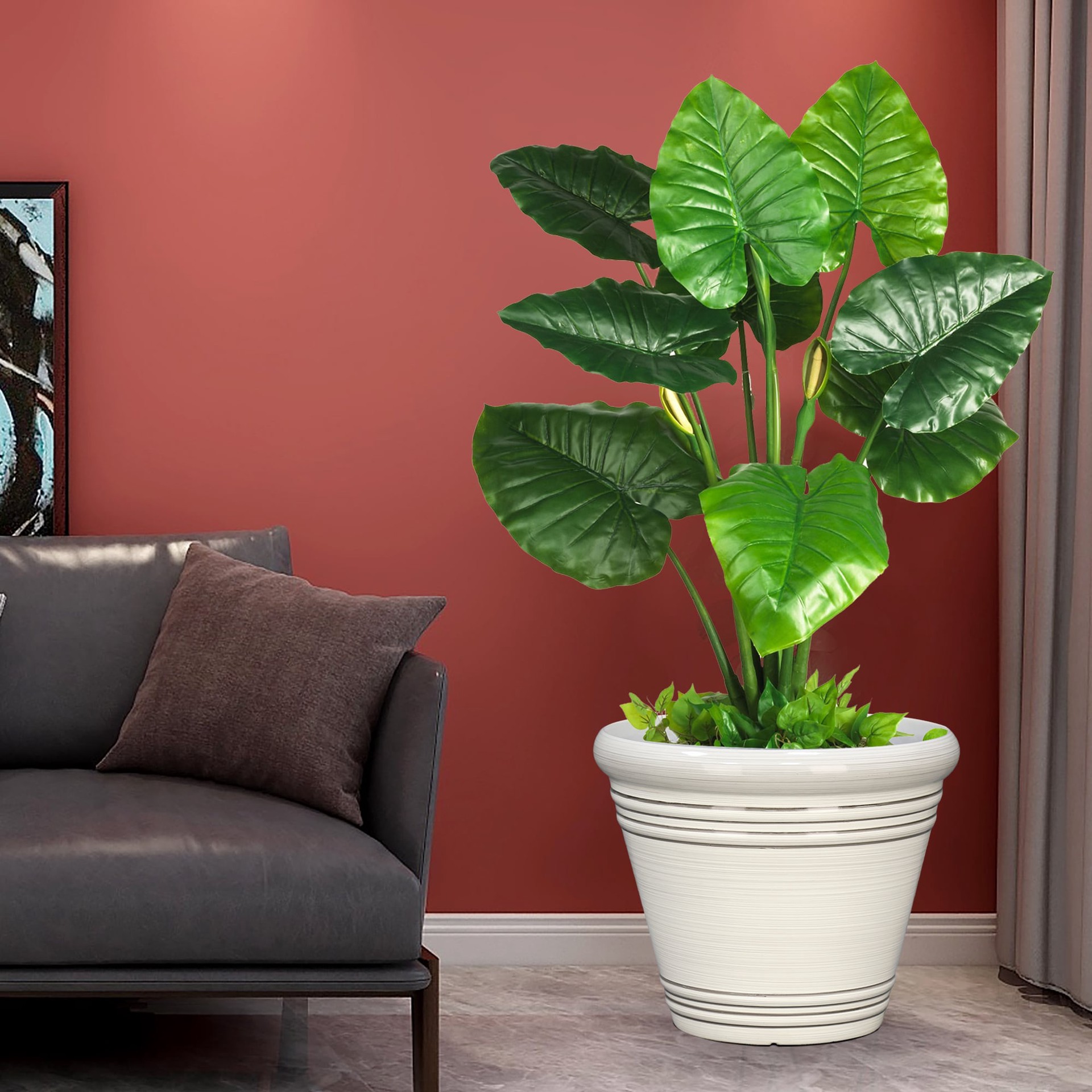 slide 2 of 6, Style Selections Round 20.35-in W x 17.38-in H x White Recycled plastic Contemporary/Modern Indoor/Outdoor Planter, 1 ct