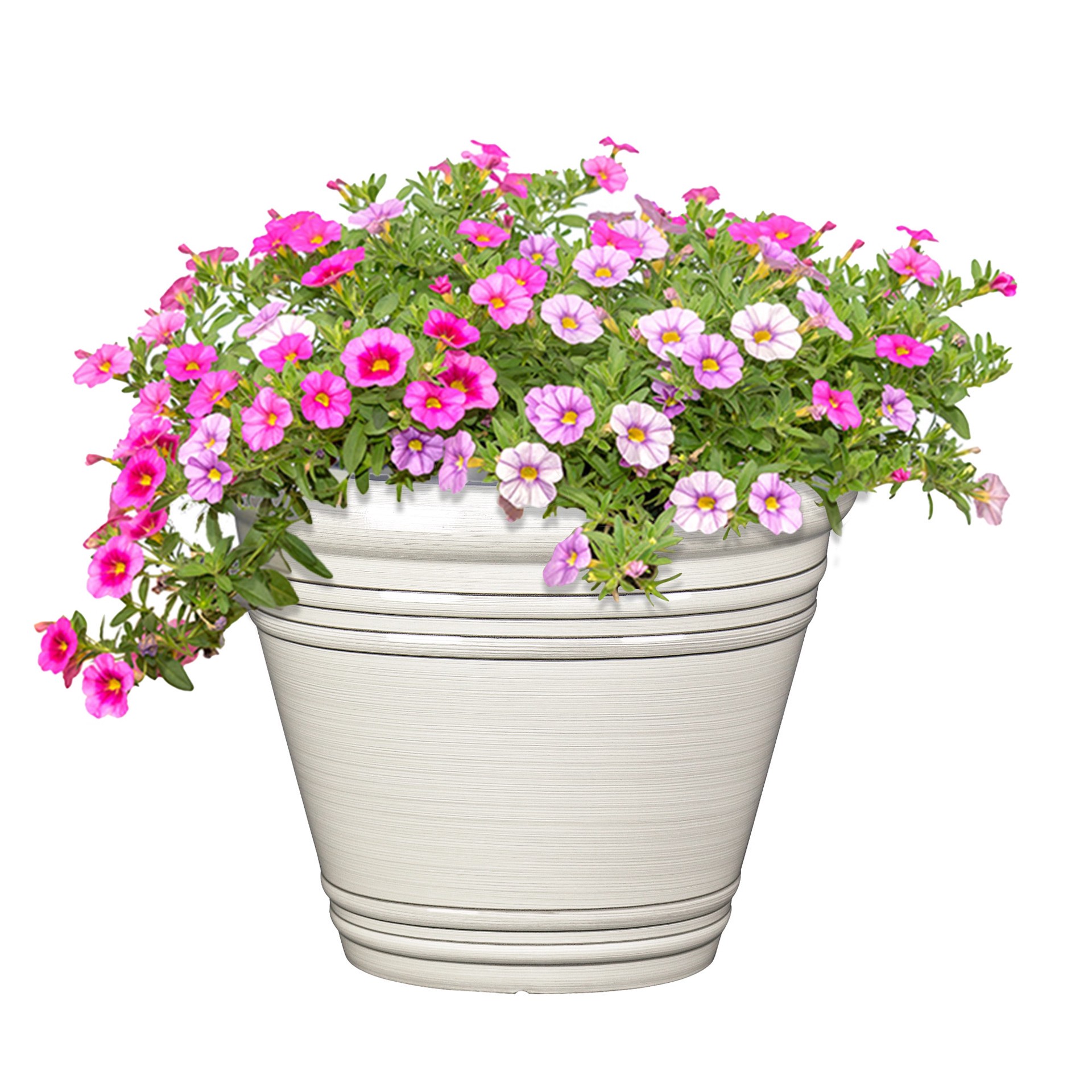 slide 3 of 6, Style Selections Round 20.35-in W x 17.38-in H x White Recycled plastic Contemporary/Modern Indoor/Outdoor Planter, 1 ct