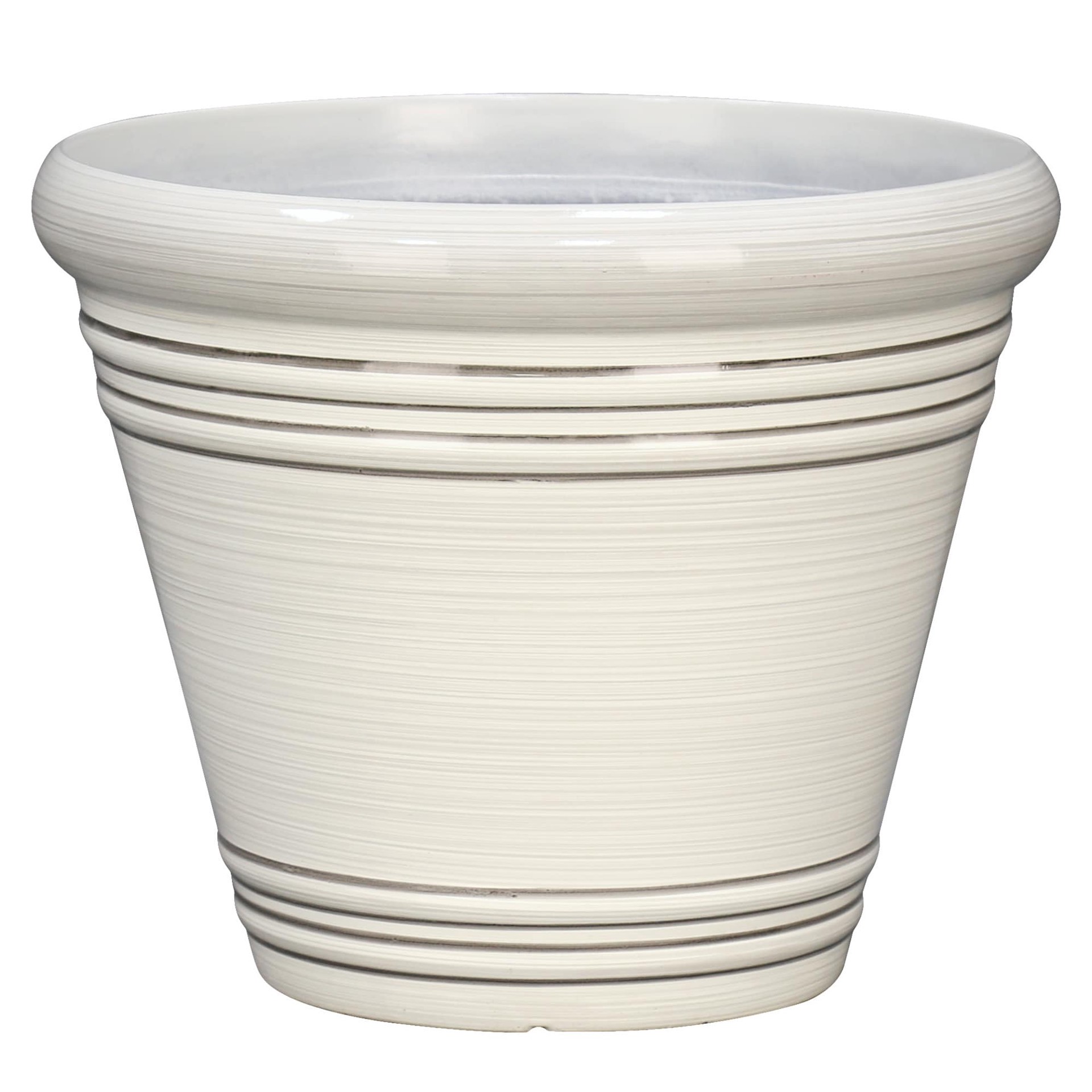 slide 1 of 6, Style Selections Round 20.35-in W x 17.38-in H x White Recycled plastic Contemporary/Modern Indoor/Outdoor Planter, 1 ct
