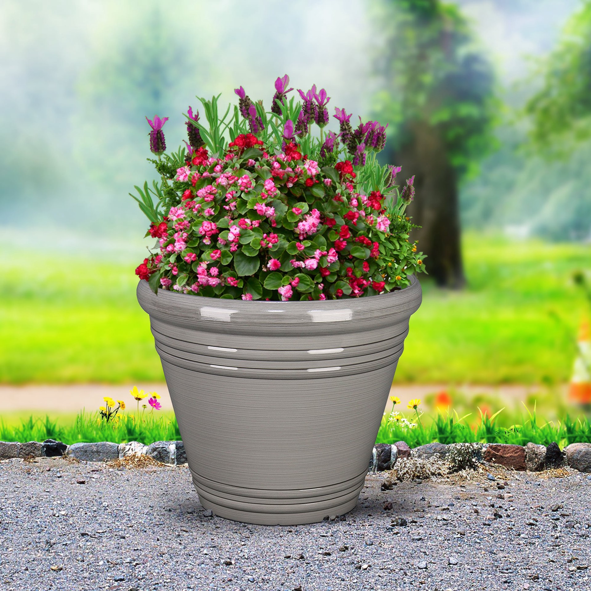 slide 4 of 6, Style Selections 20.35-in W x 17.38-in H Gray Resin Contemporary/Modern Indoor/Outdoor Planter, 1 ct