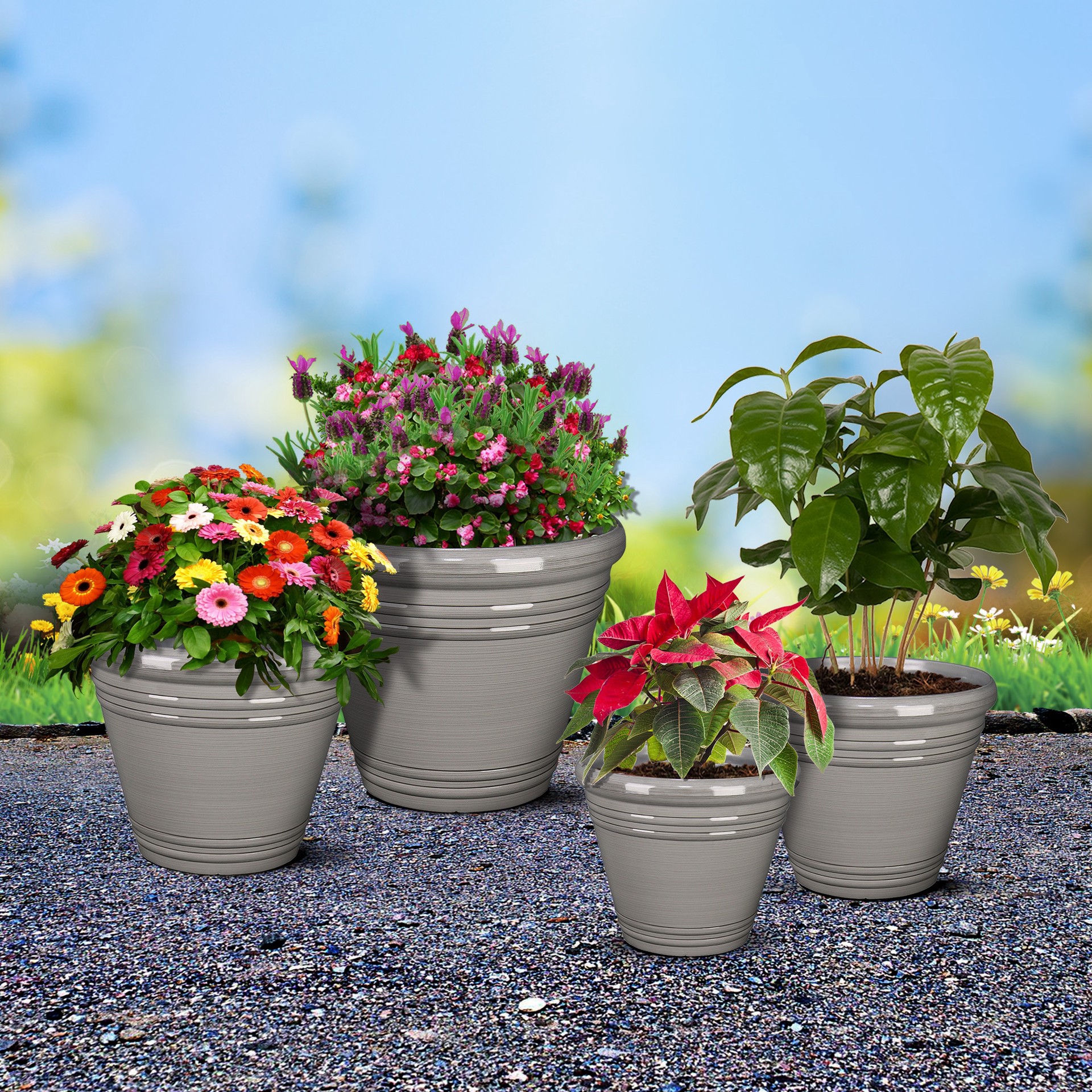 slide 6 of 6, Style Selections 20.35-in W x 17.38-in H Gray Resin Contemporary/Modern Indoor/Outdoor Planter, 1 ct