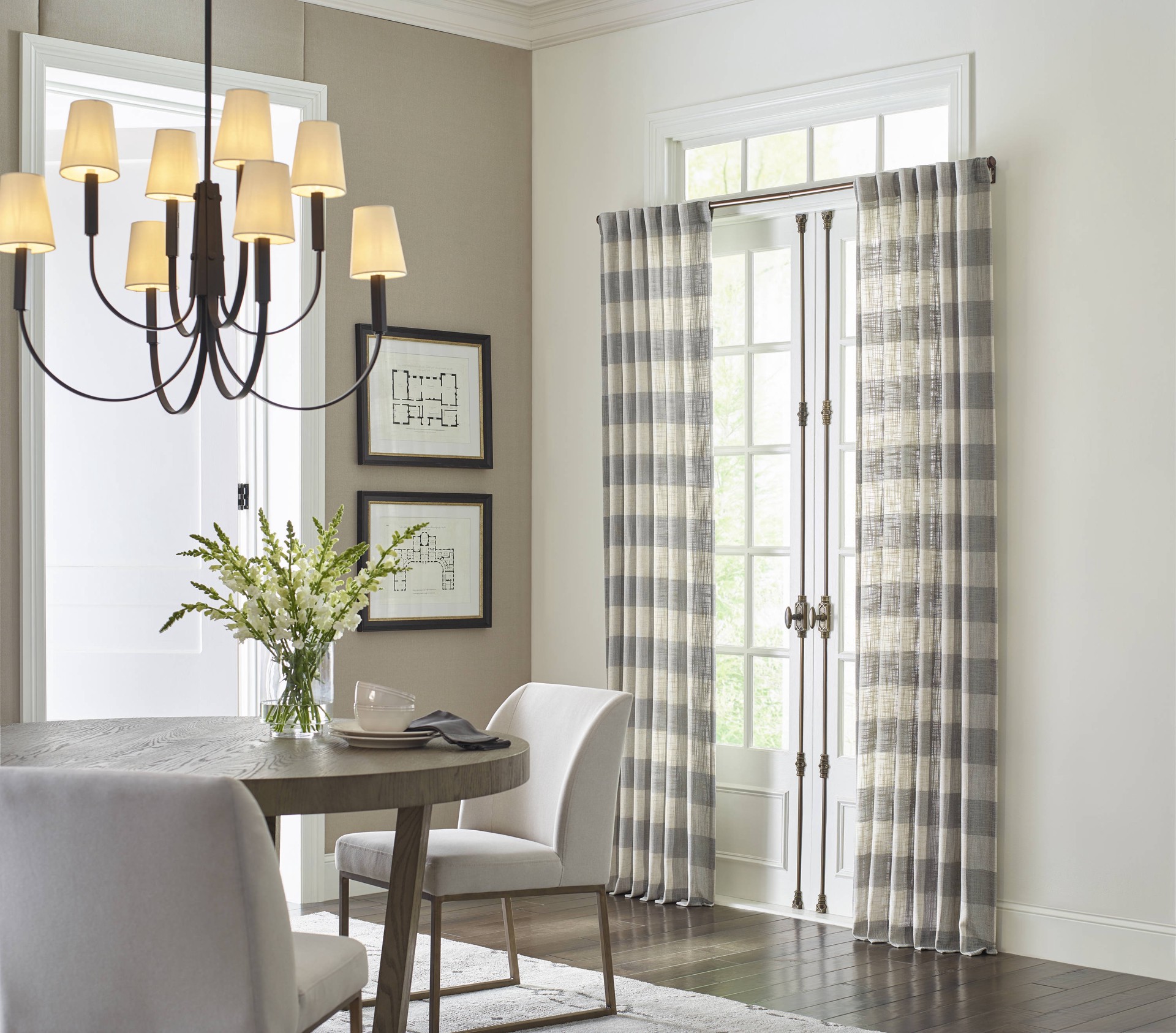 slide 1 of 6, allen + roth 84-in Grey Plaid Light filtering Back tab Single curtain panel, 1 ct