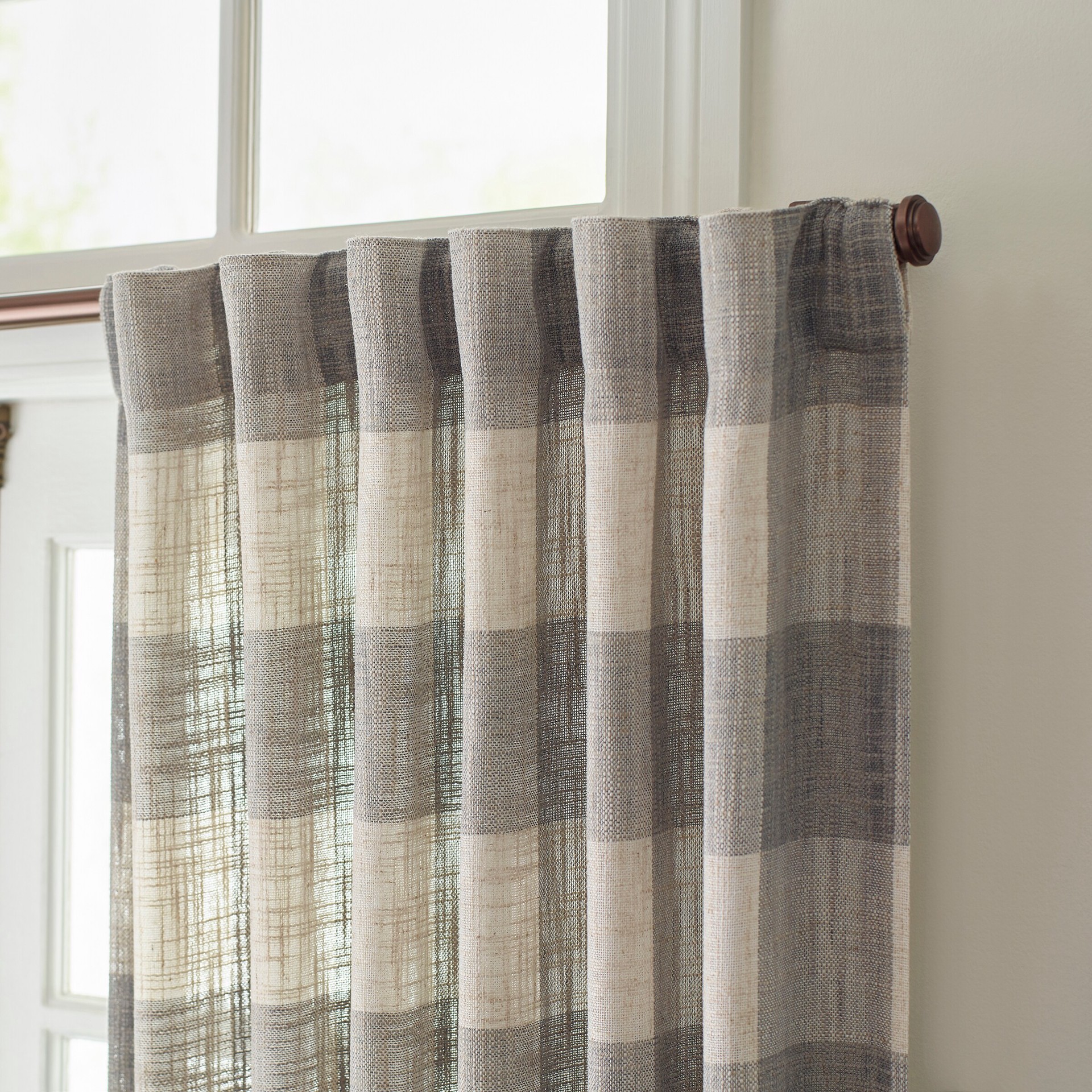 slide 4 of 6, allen + roth 84-in Grey Plaid Light filtering Back tab Single curtain panel, 1 ct