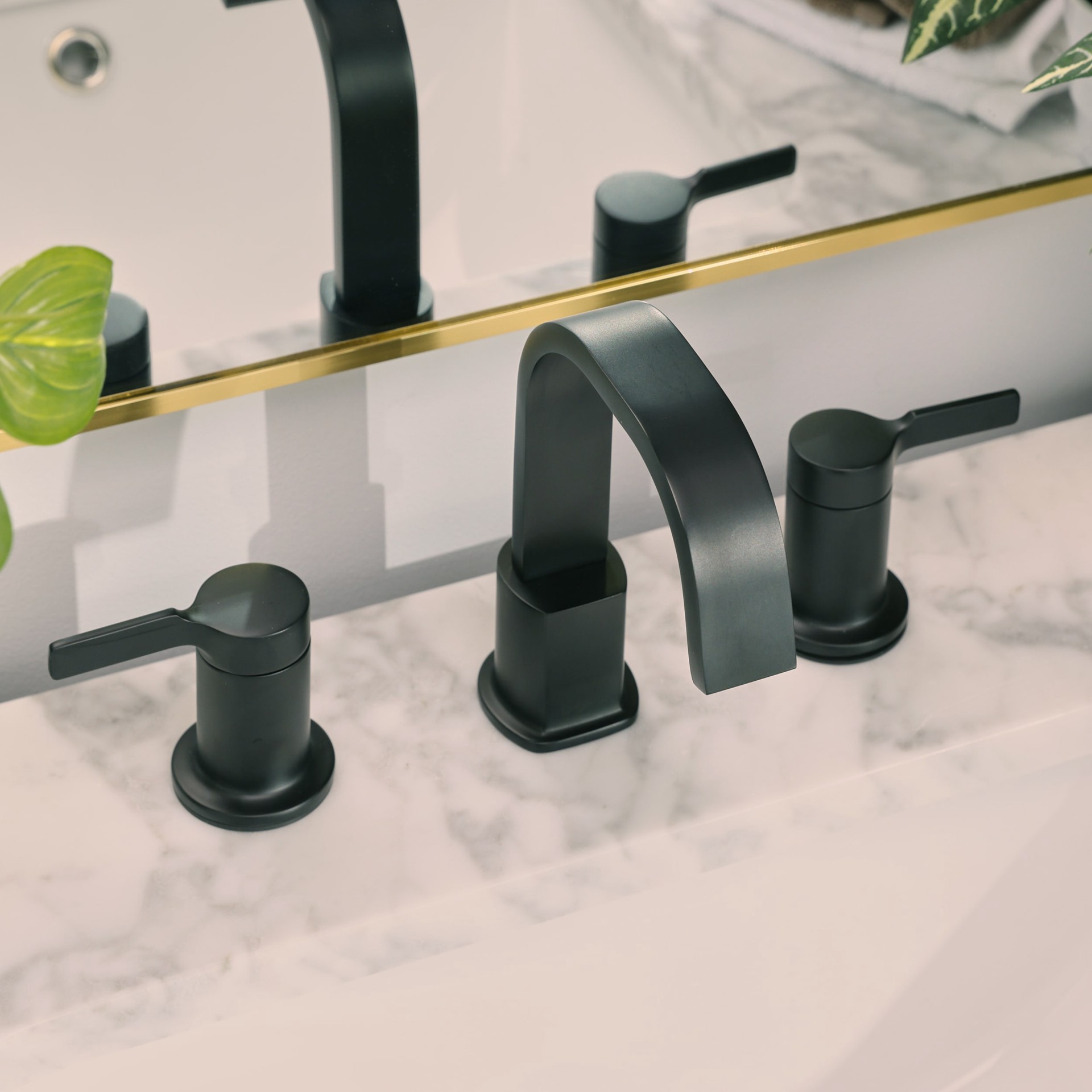 slide 6 of 6, allen + roth Veda Matte Black Widespread 2-handle WaterSense High-arc Residential Handle Bathroom Sink Faucet with Drain, 1 ct