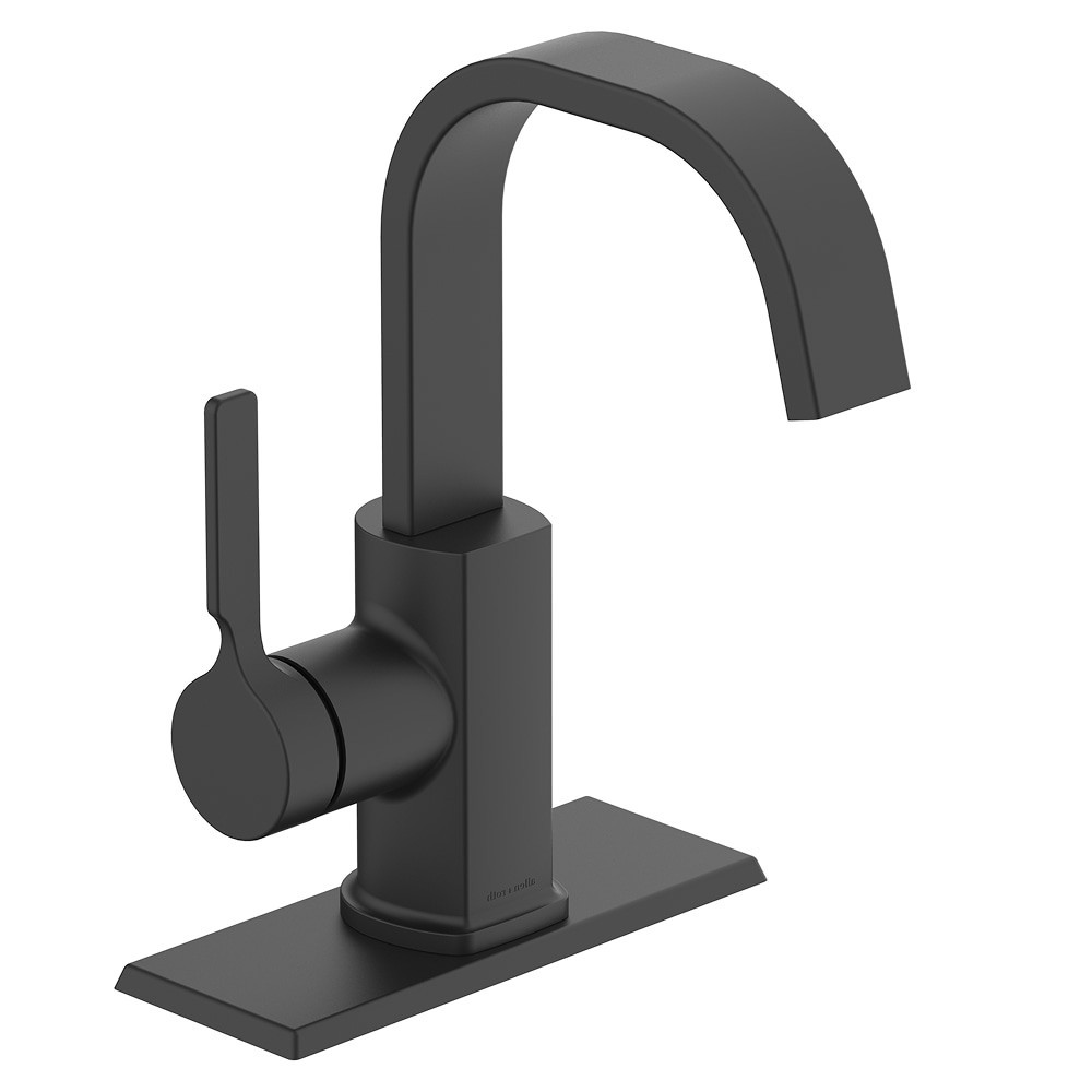 slide 2 of 6, allen + roth Veda Matte Black Single hole 1-handle WaterSense High-arc Residential Handle Bathroom Sink Faucet with Drain with Deck Plate, 1 ct