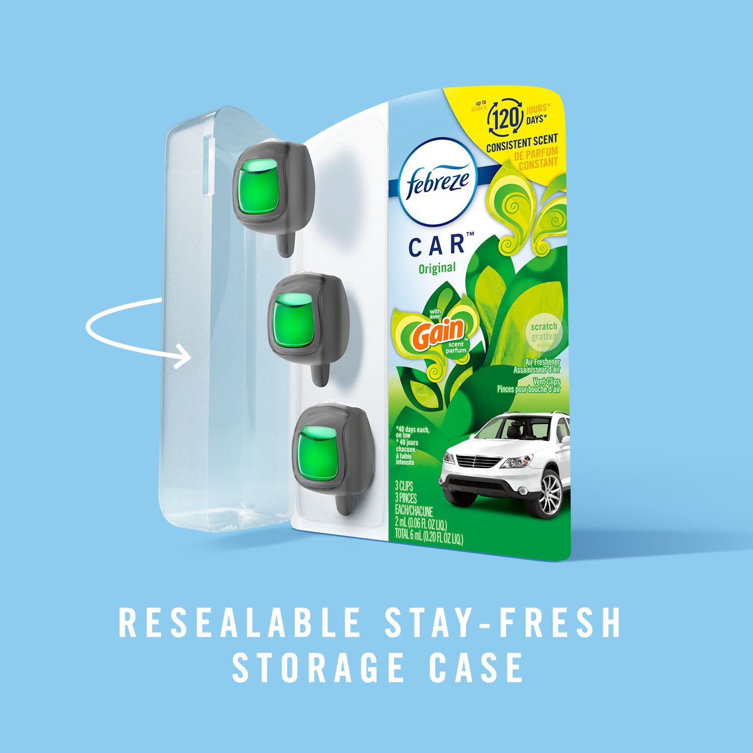 slide 4 of 6, Febreze CAR 0.20 -fl oz Gain Original Dispenser Air Freshener 3 -Pack, 1 ct